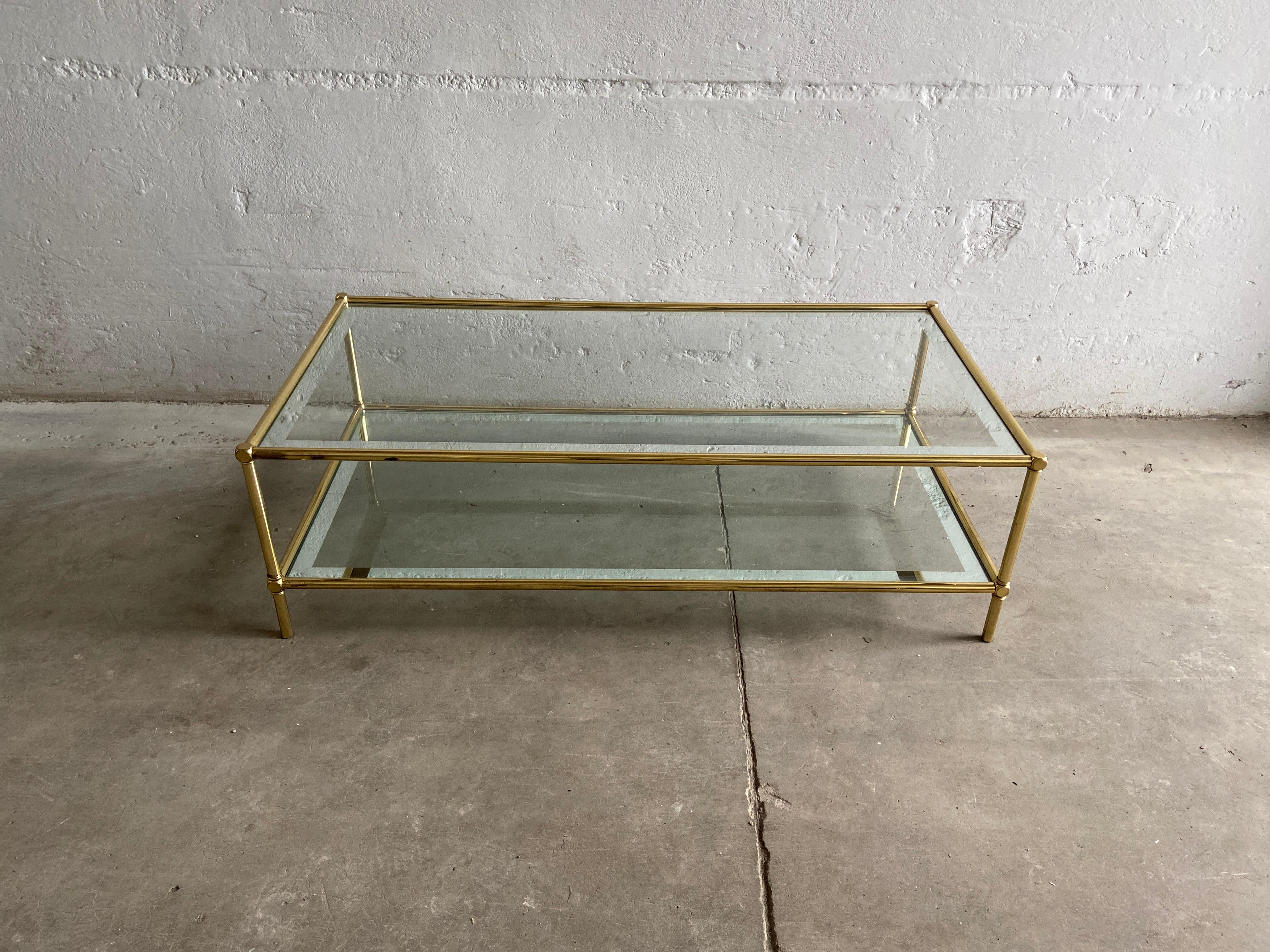 Mid-Century Modern Italian Two-Tier Brass Coffee Table with Mirrored Edge Glass 2