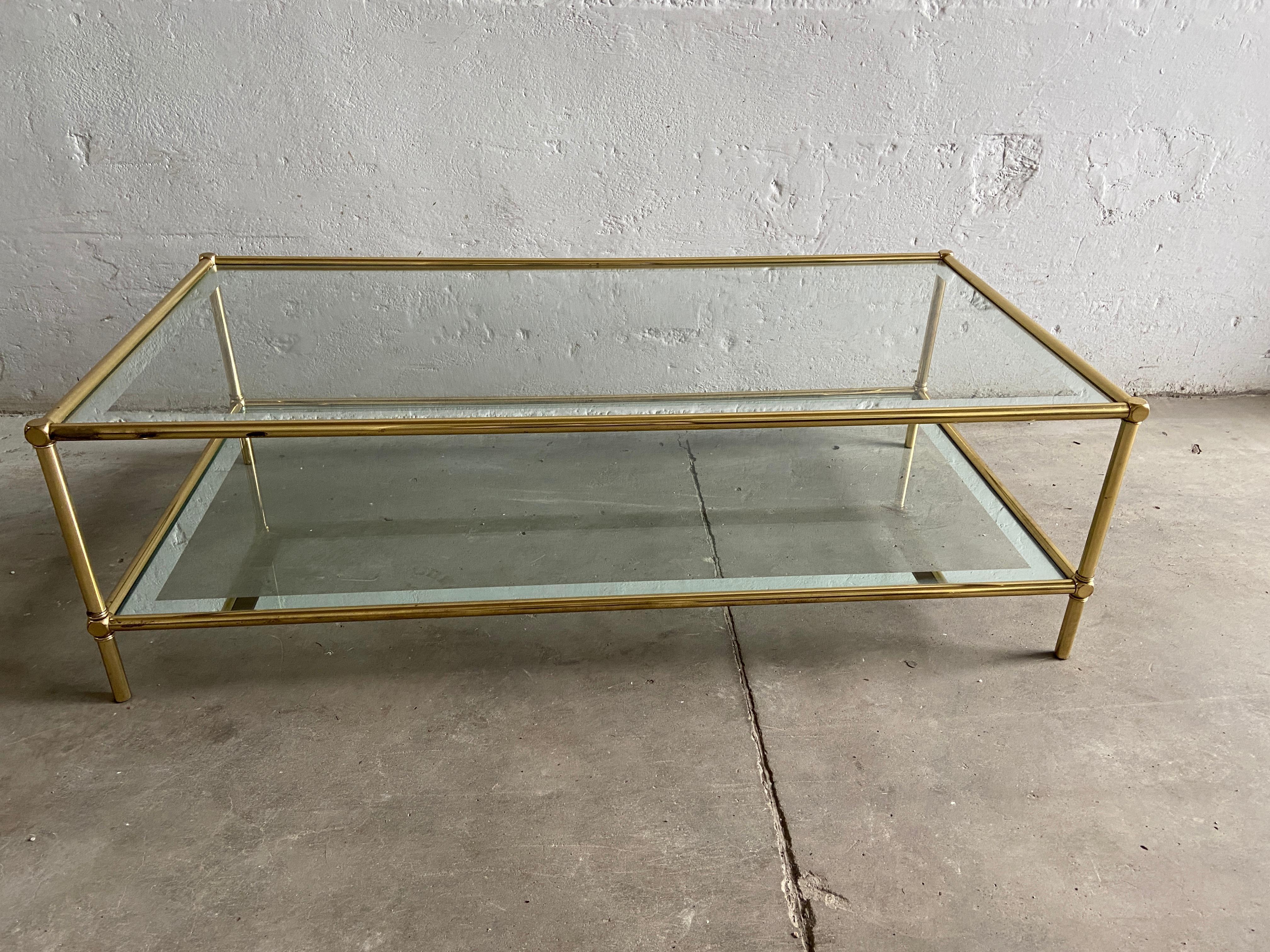 Mid-Century Modern Italian Two-Tier Brass Coffee Table with Mirrored Edge Glass 3
