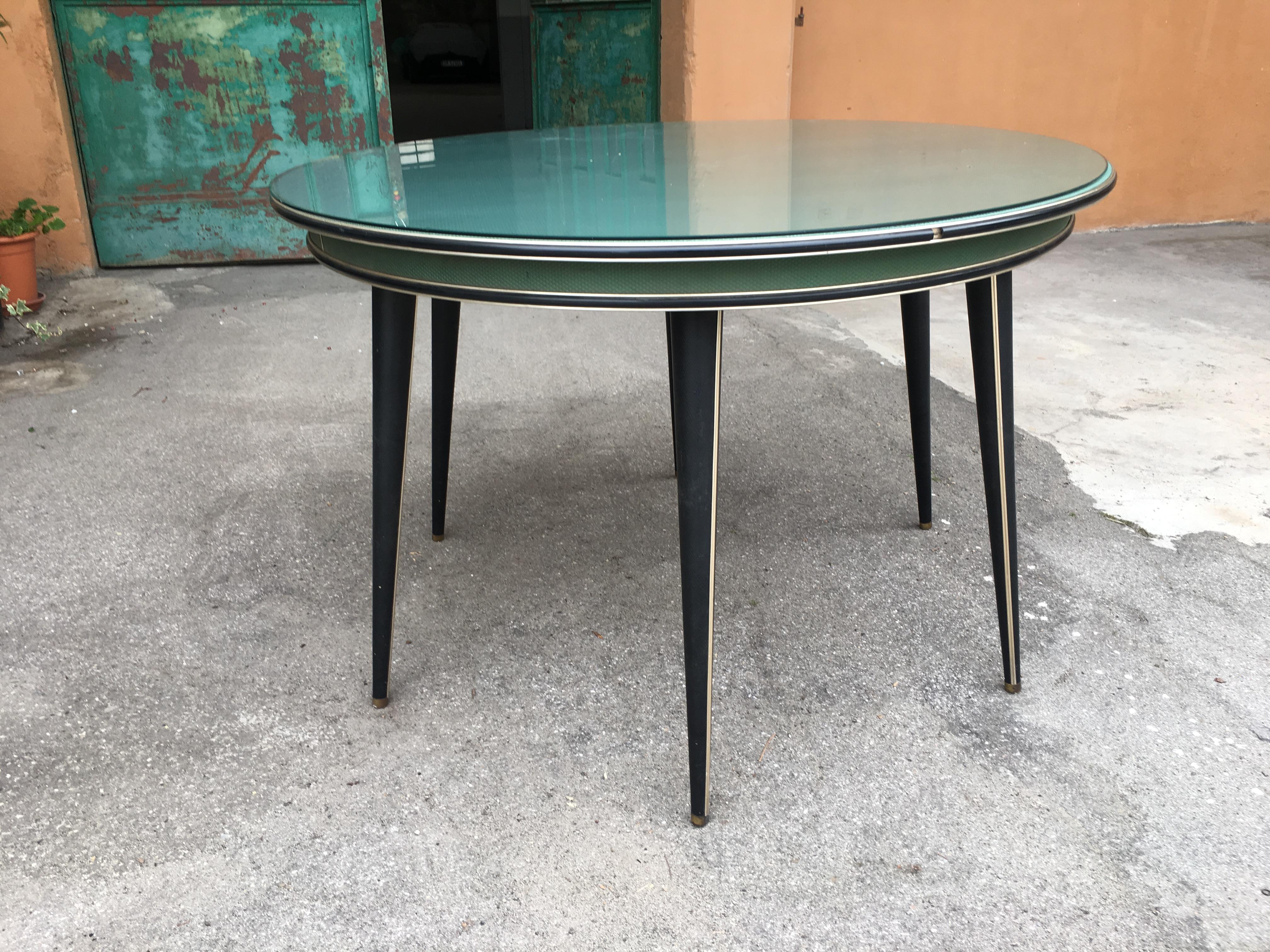 Mid-Century Modern Italian Umberto Mascagni Green and Black Round Table, 1960s In Good Condition For Sale In Prato, IT