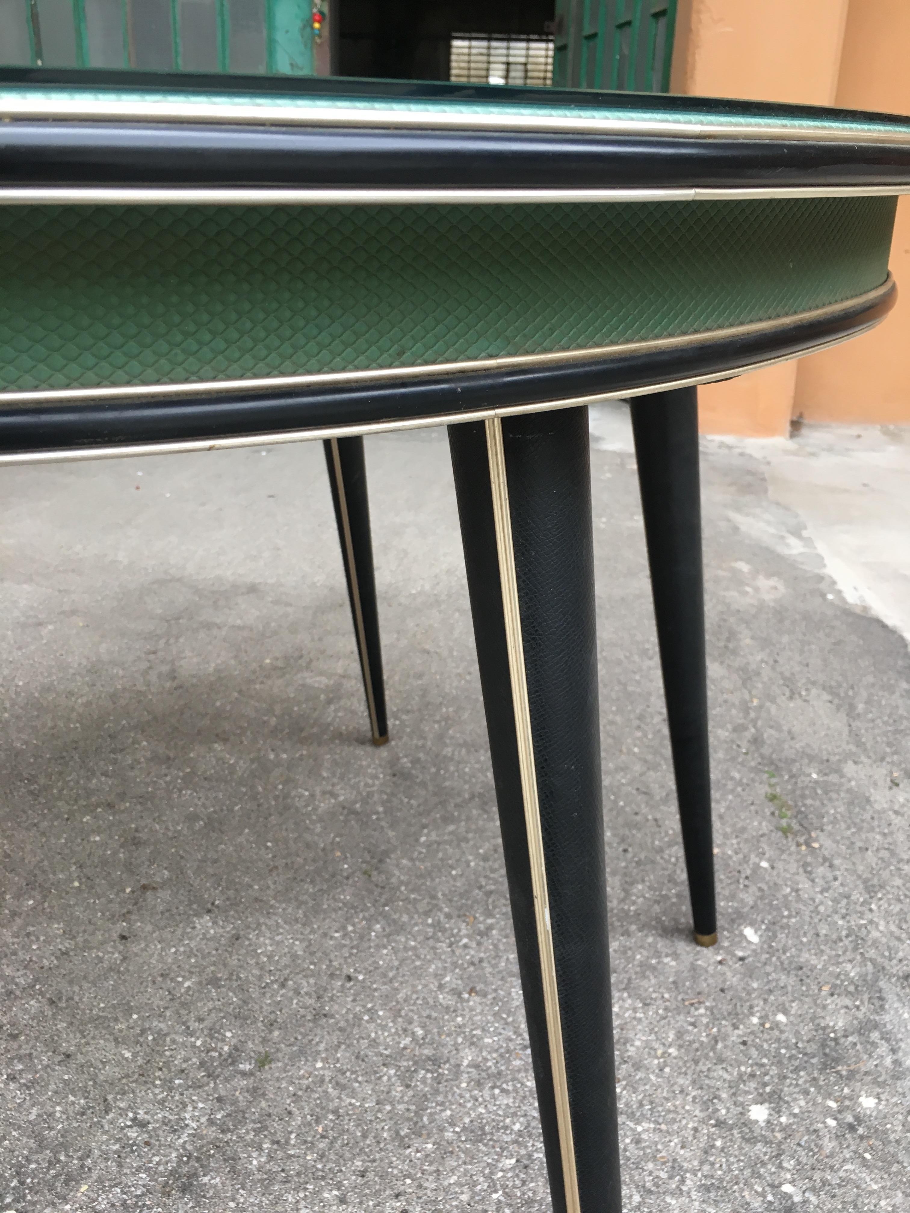 Brass Mid-Century Modern Italian Umberto Mascagni Green and Black Round Table, 1960s For Sale