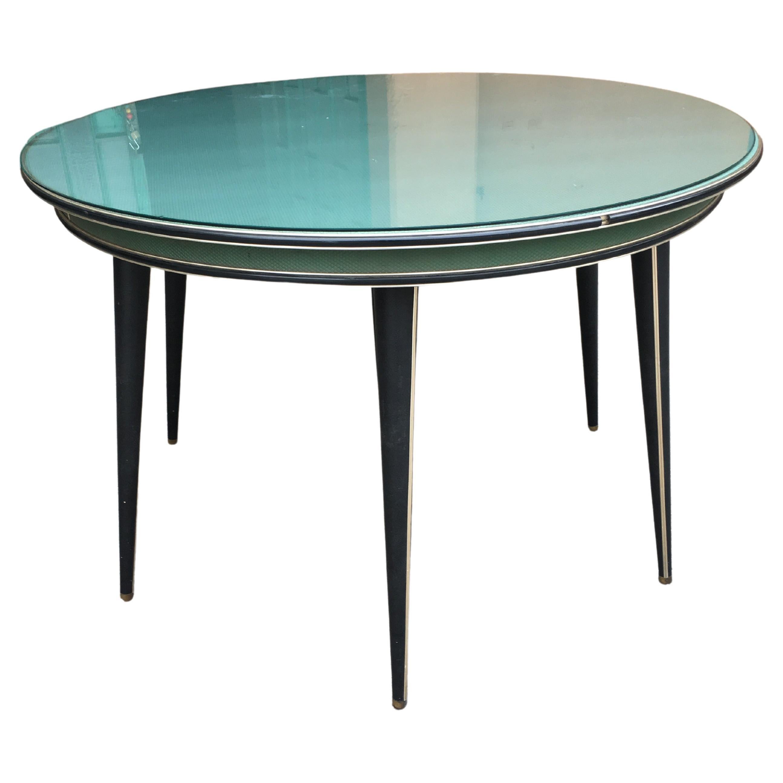 Mid-Century Modern Italian Umberto Mascagni Green and Black Round Table, 1960s For Sale