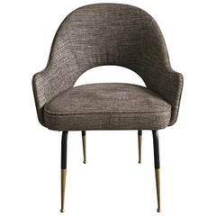 Mid-Century Modern Italian Upholstered Chair with Brass Legs, 1960s