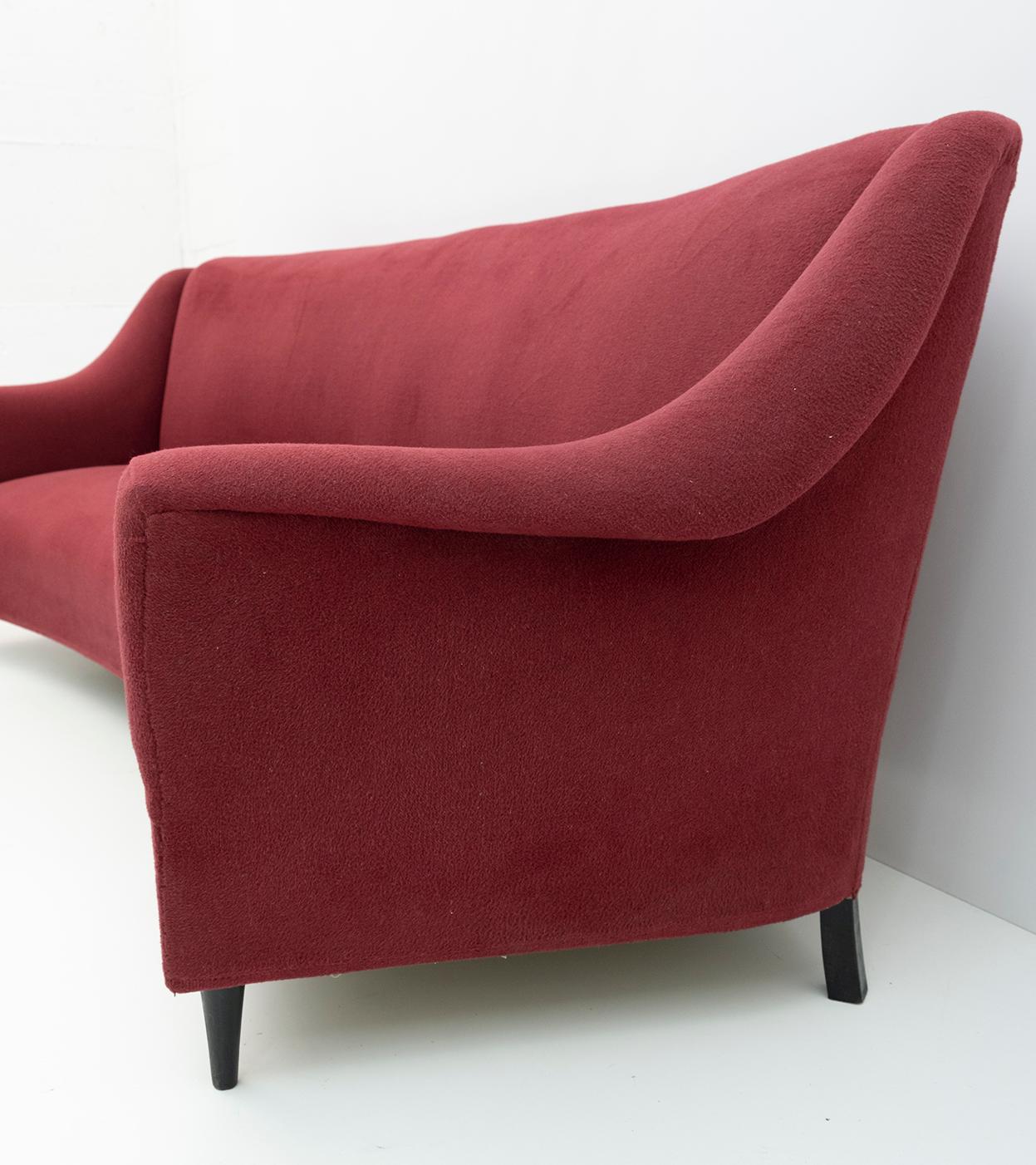 Mid-Century Modern Italian Velvet Armchairs and Curved Sofa, 1950s 8