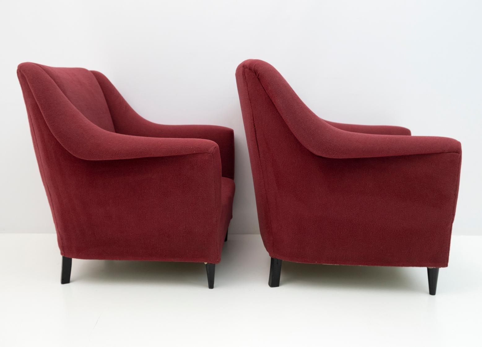 Mid-Century Modern Italian Velvet Armchairs and Curved Sofa, 1950s 11