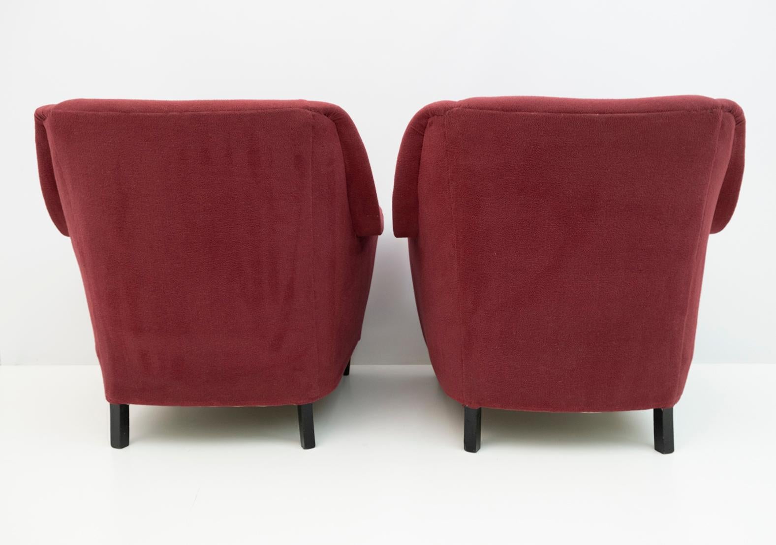 Mid-Century Modern Italian Velvet Armchairs and Curved Sofa, 1950s 12