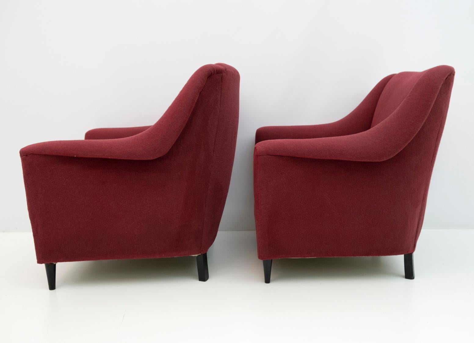 Mid-Century Modern Italian Velvet Armchairs and Curved Sofa, 1950s 13