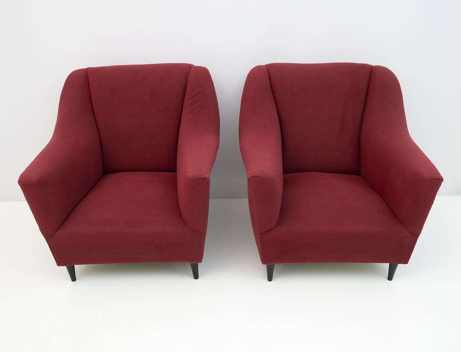 Mid-Century Modern Italian Velvet Armchairs and Curved Sofa, 1950s 1