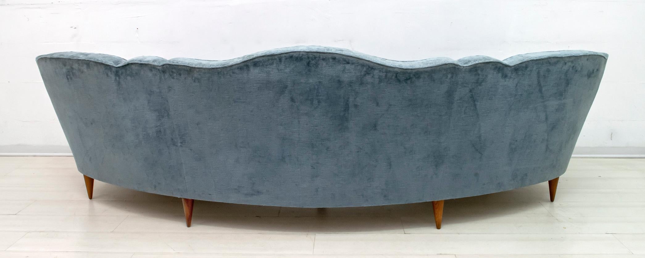 Mid-Century Modern Italian Velvet Curved Four-Seat Sofa, 1950s 9