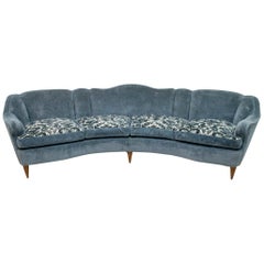 Mid-Century Modern Italian Velvet Curved Four-Seat Sofa, 1950s