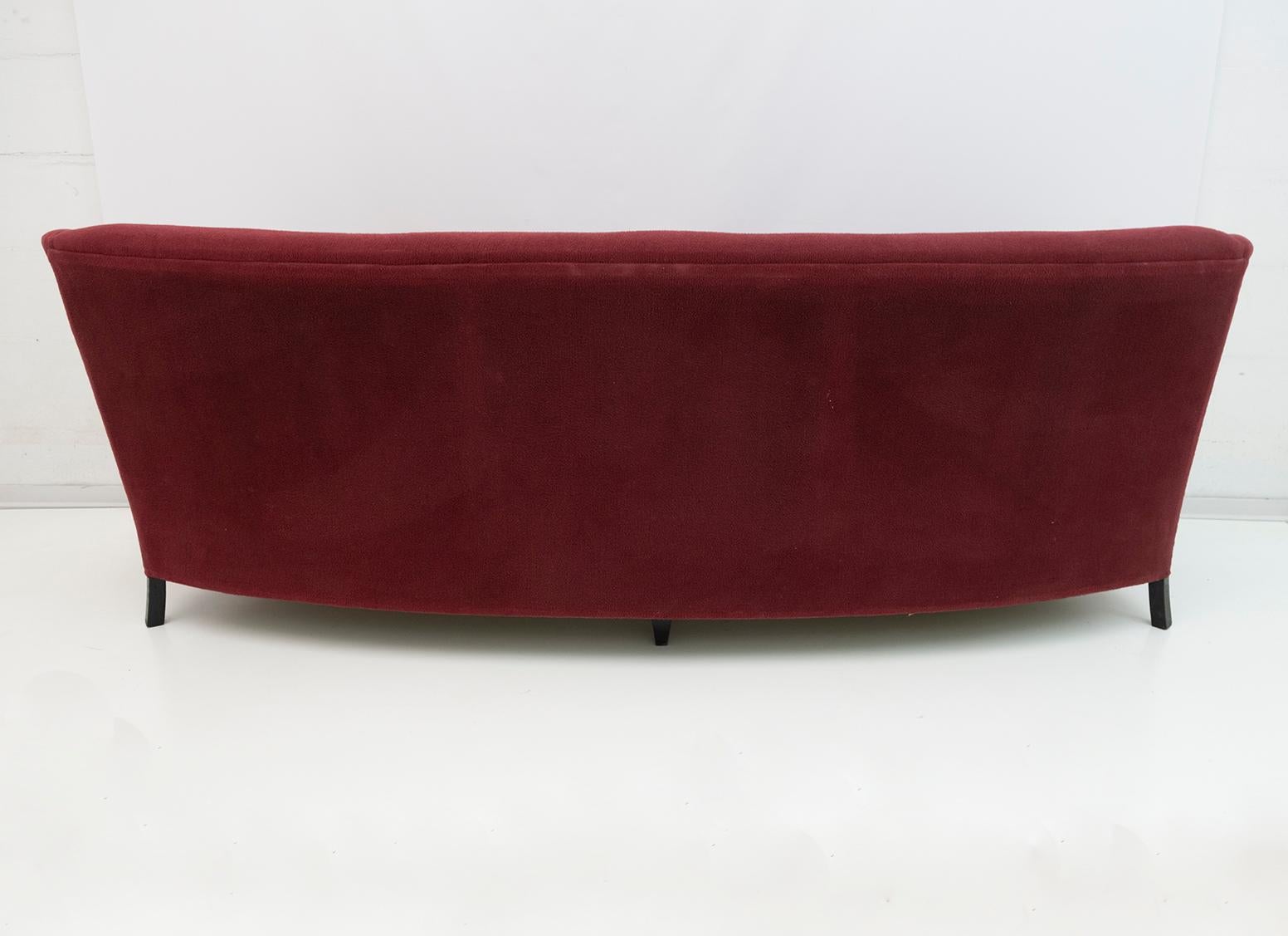 Mid-Century Modern Italian Velvet Curved Sofa, 1950s 7