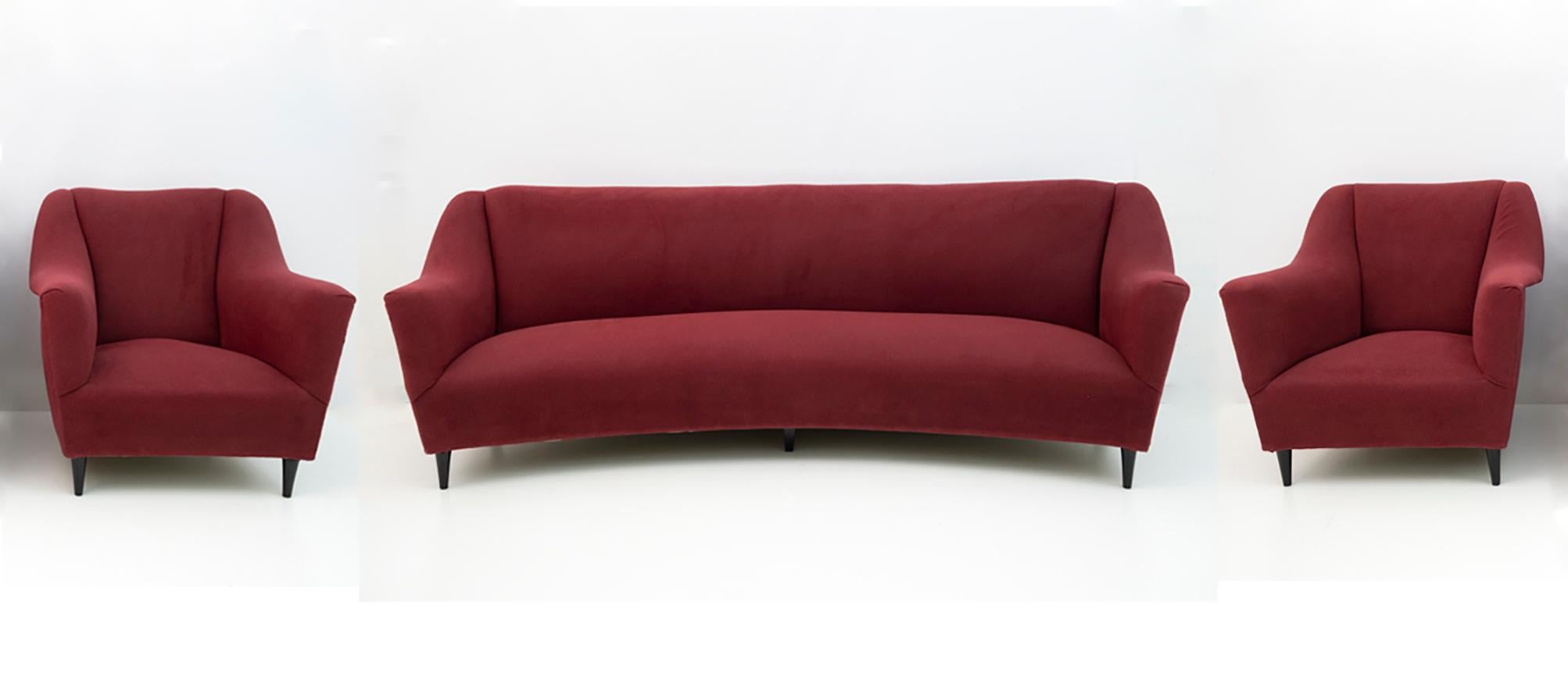 Mid-Century Modern Italian Velvet Curved Sofa, 1950s 10