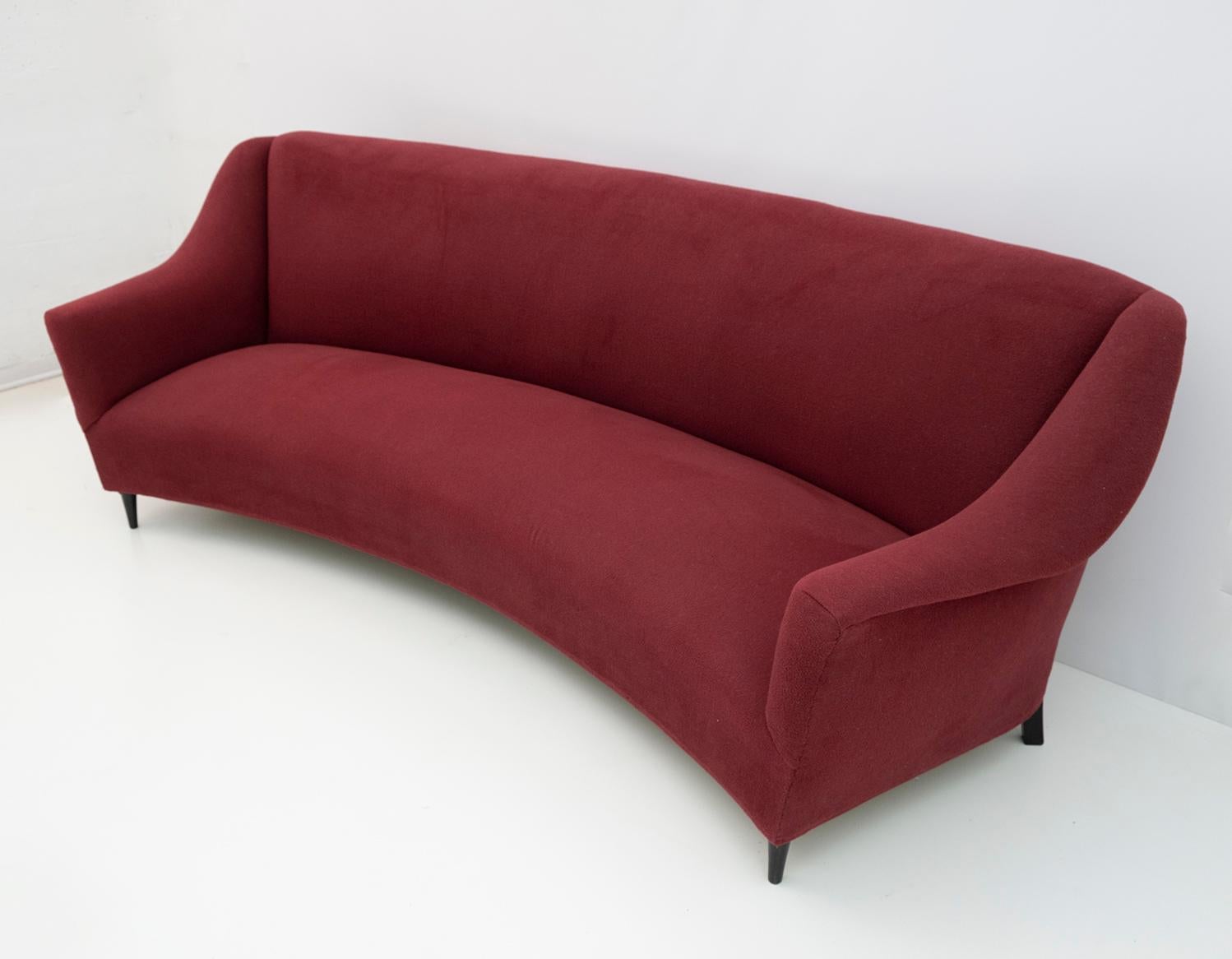 Mid-20th Century Mid-Century Modern Italian Velvet Curved Sofa, 1950s