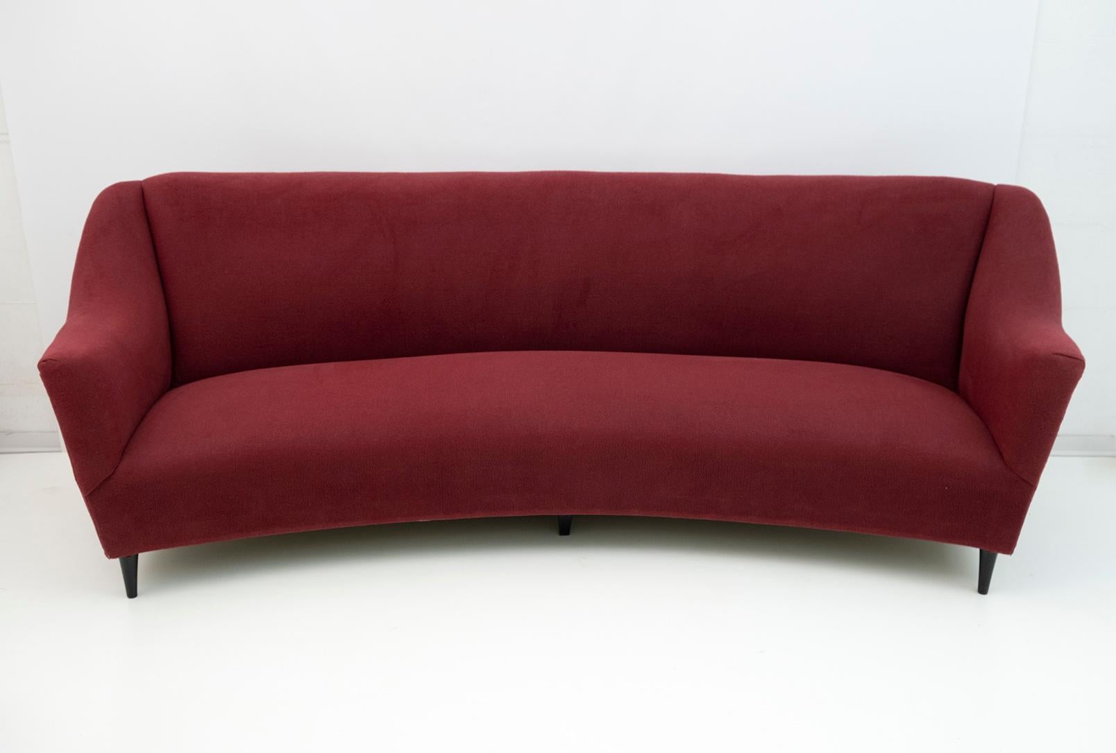 Mid-Century Modern Italian Velvet Curved Sofa, 1950s 2