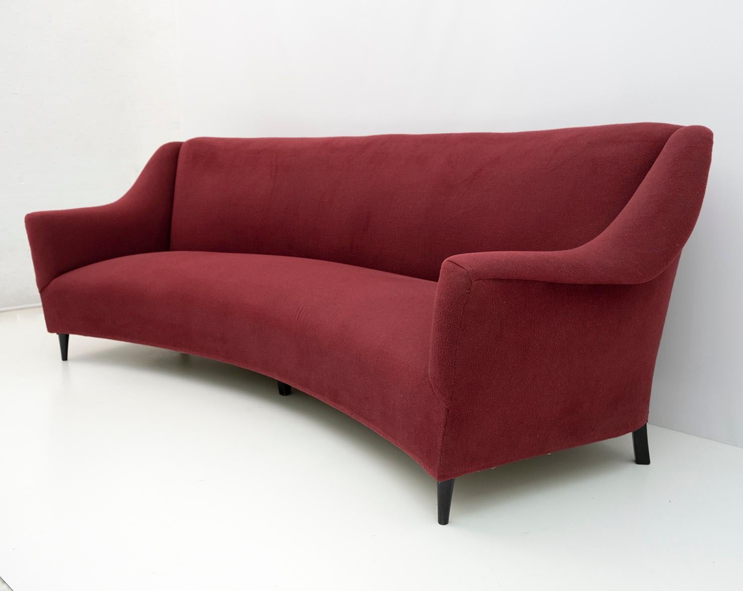 Mid-Century Modern Italian Velvet Curved Sofa, 1950s 3