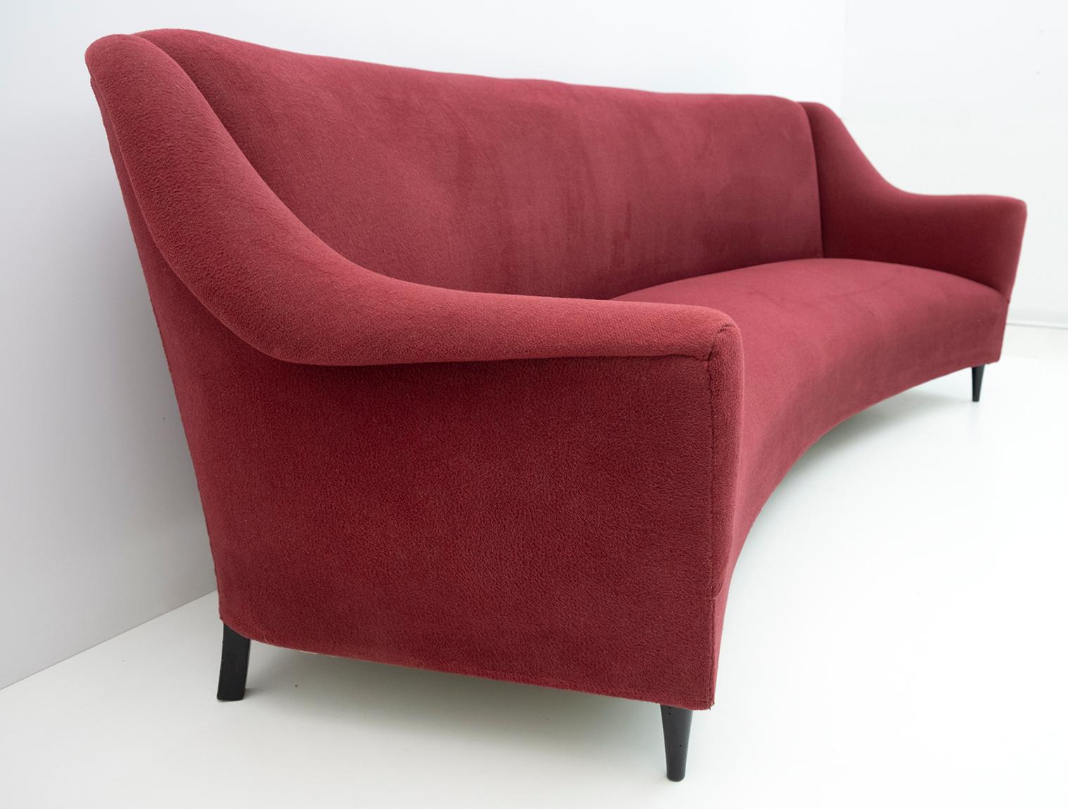 Mid-Century Modern Italian Velvet Curved Sofa, 1950s 5