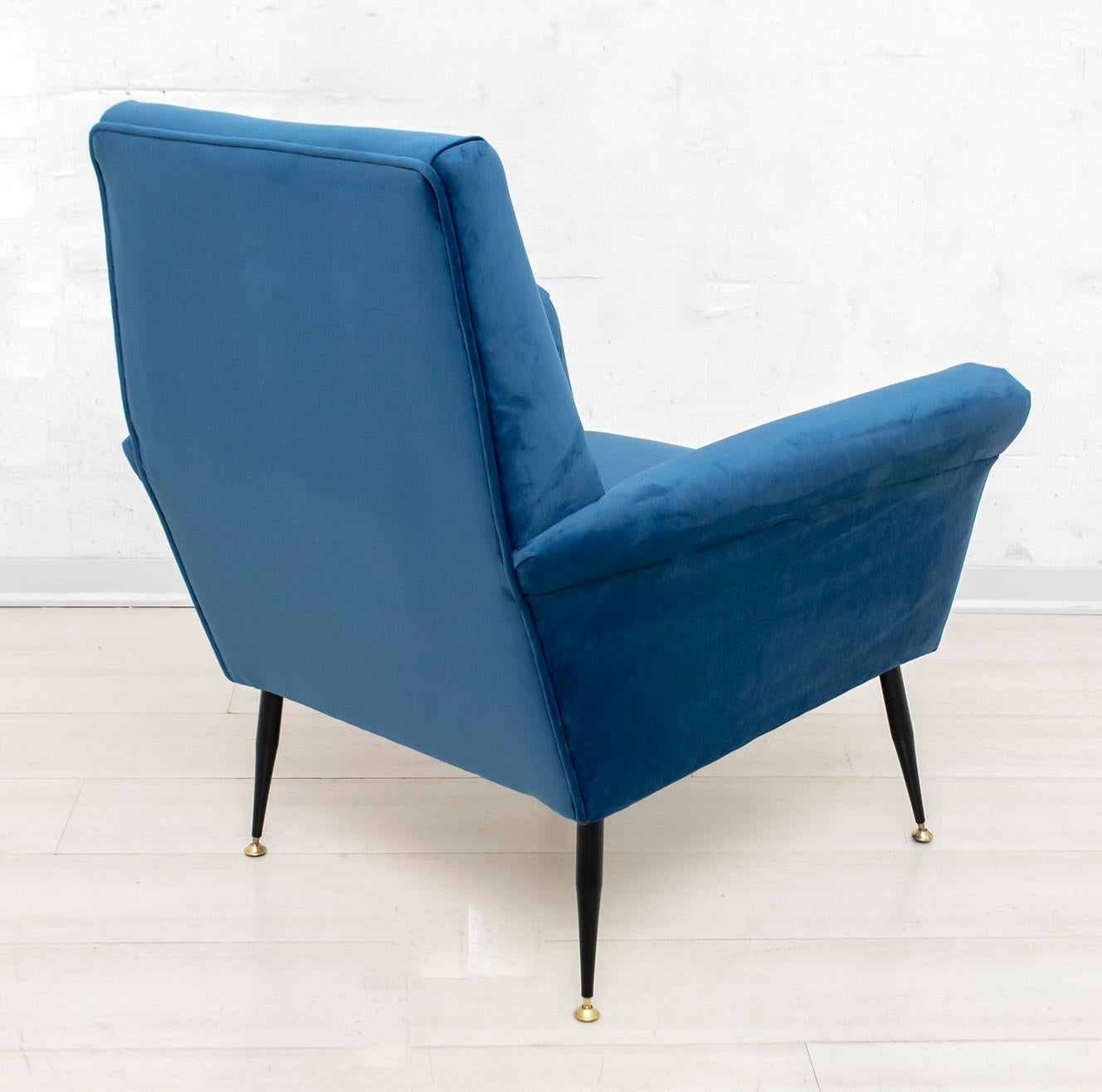 Metal Mid-Century Modern Italian Velvet Small Armchair, 1950s