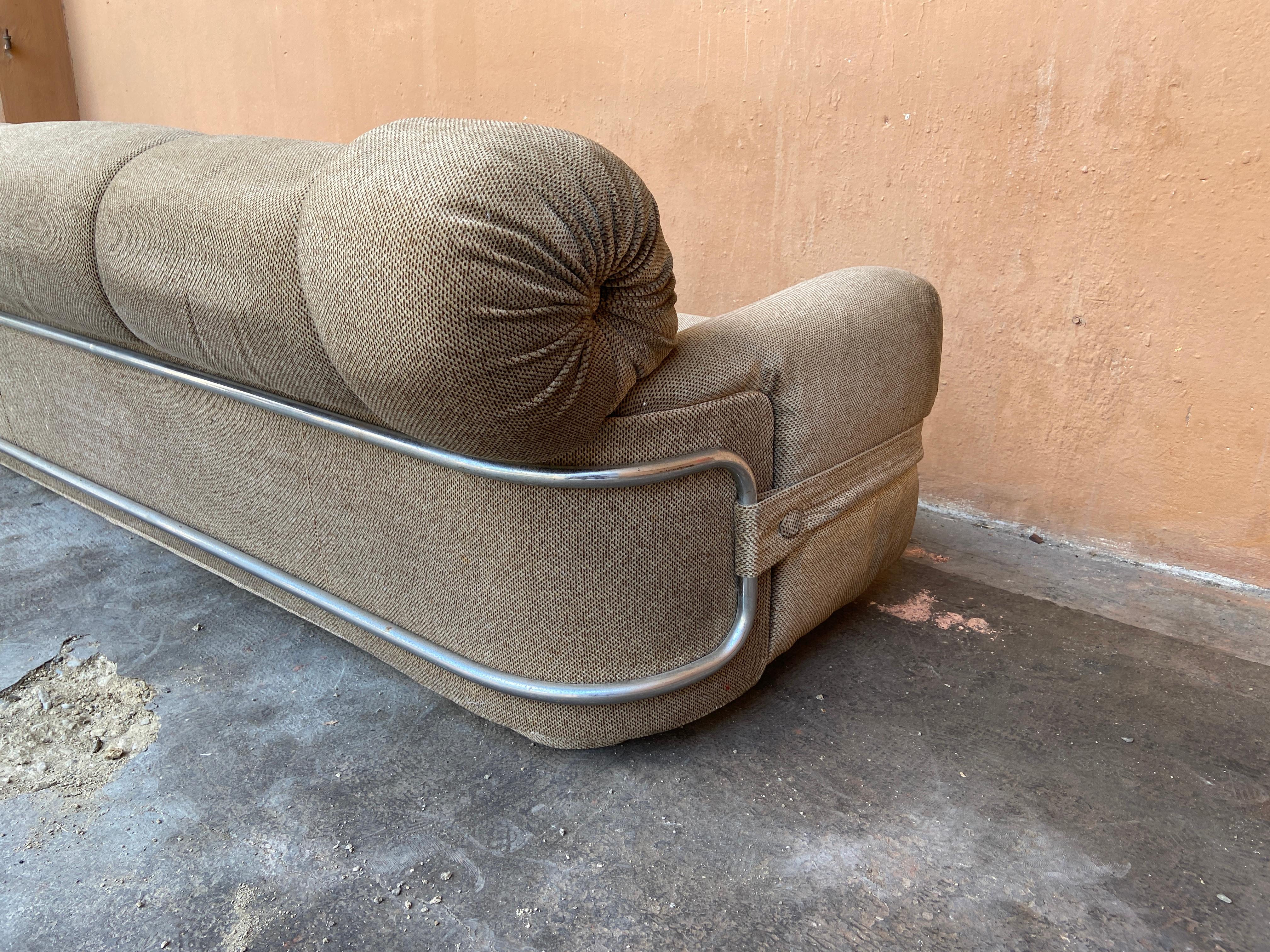 Mid-Century Modern Italian Velvet Sofa with Chrome Structure, 1970s For Sale 3