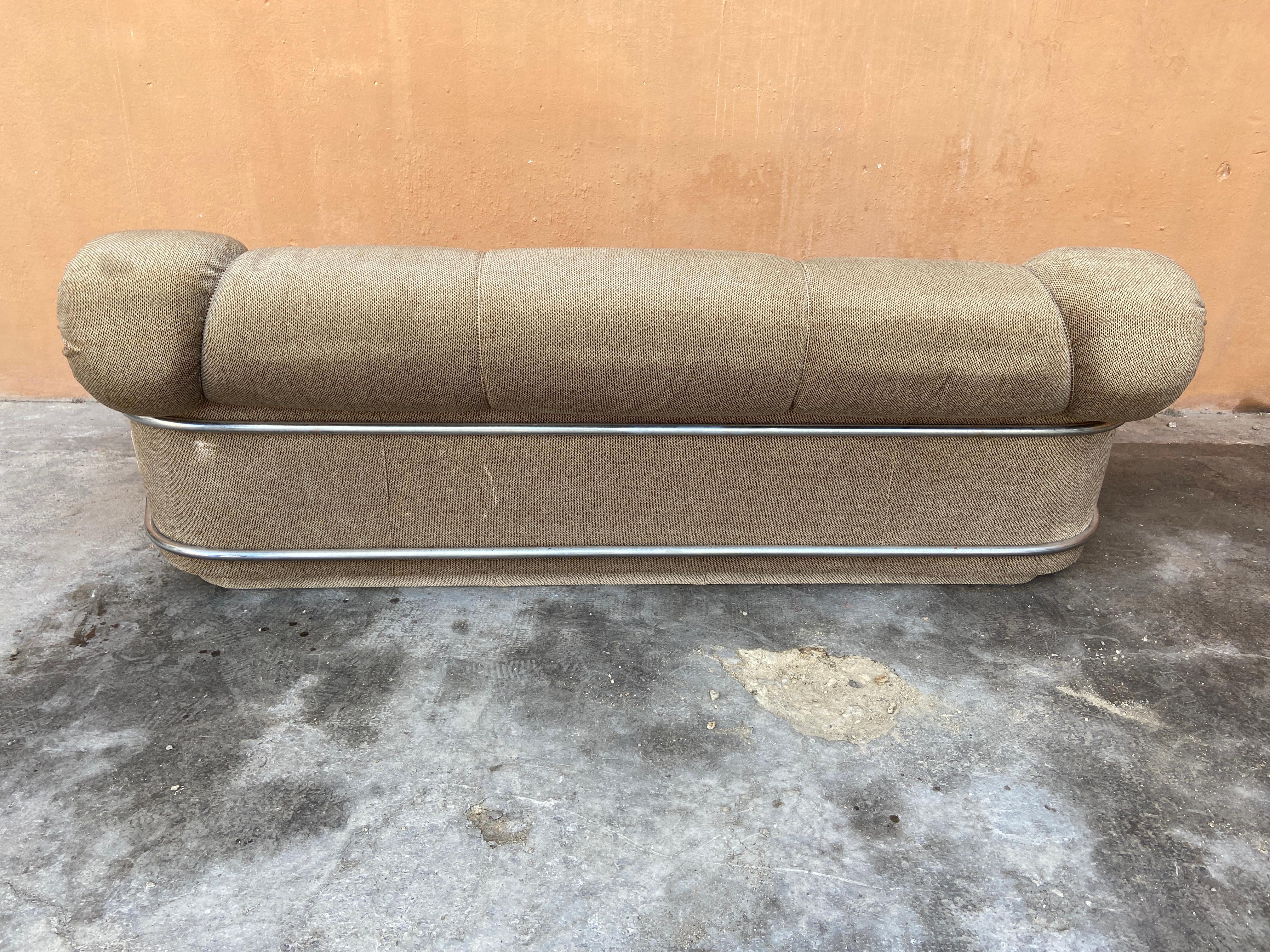 Late 20th Century Mid-Century Modern Italian Velvet Sofa with Chrome Structure, 1970s For Sale