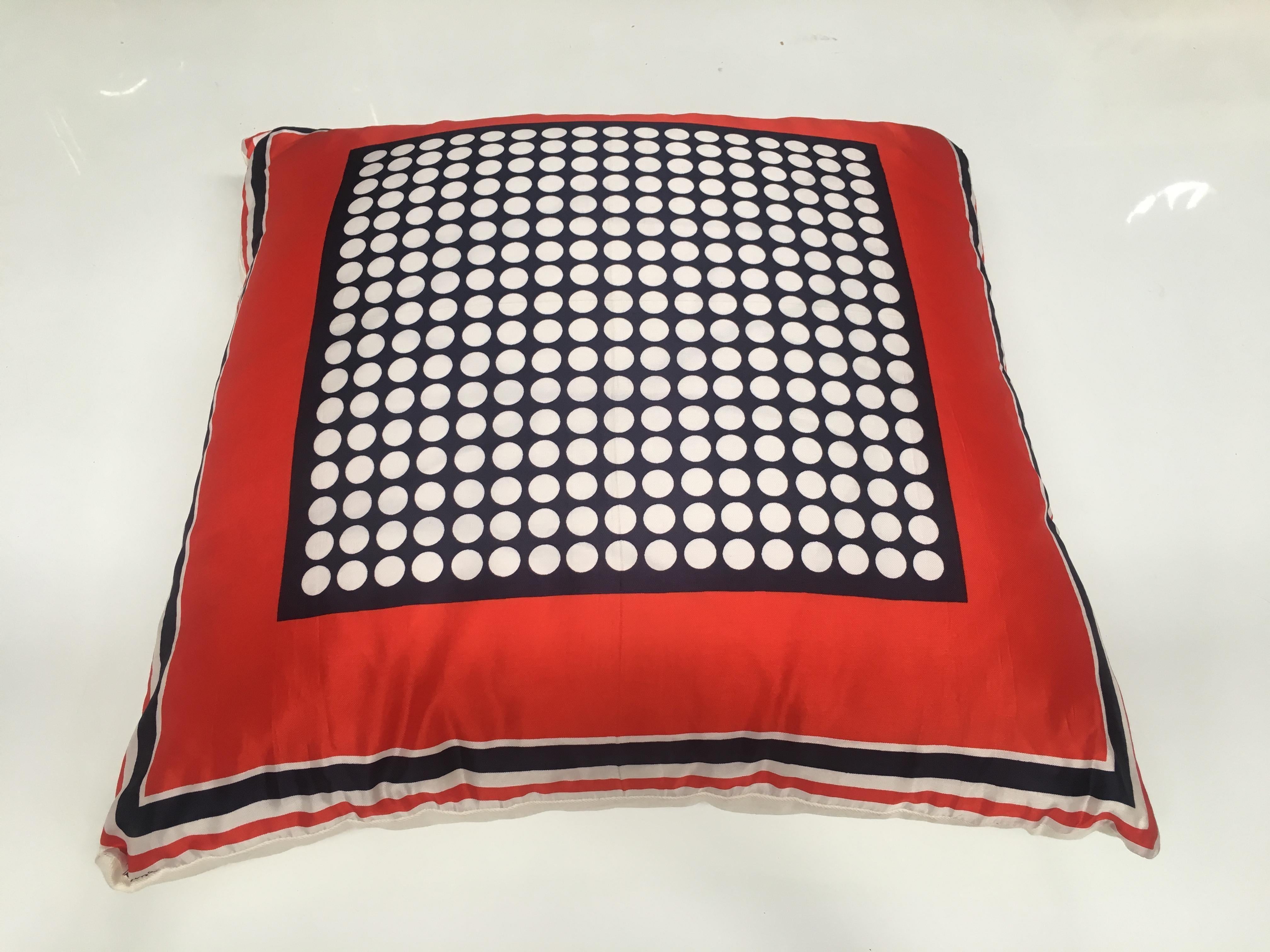 Mid-Century Modern Italian vintage silk scarf throw pillow, 1970s.