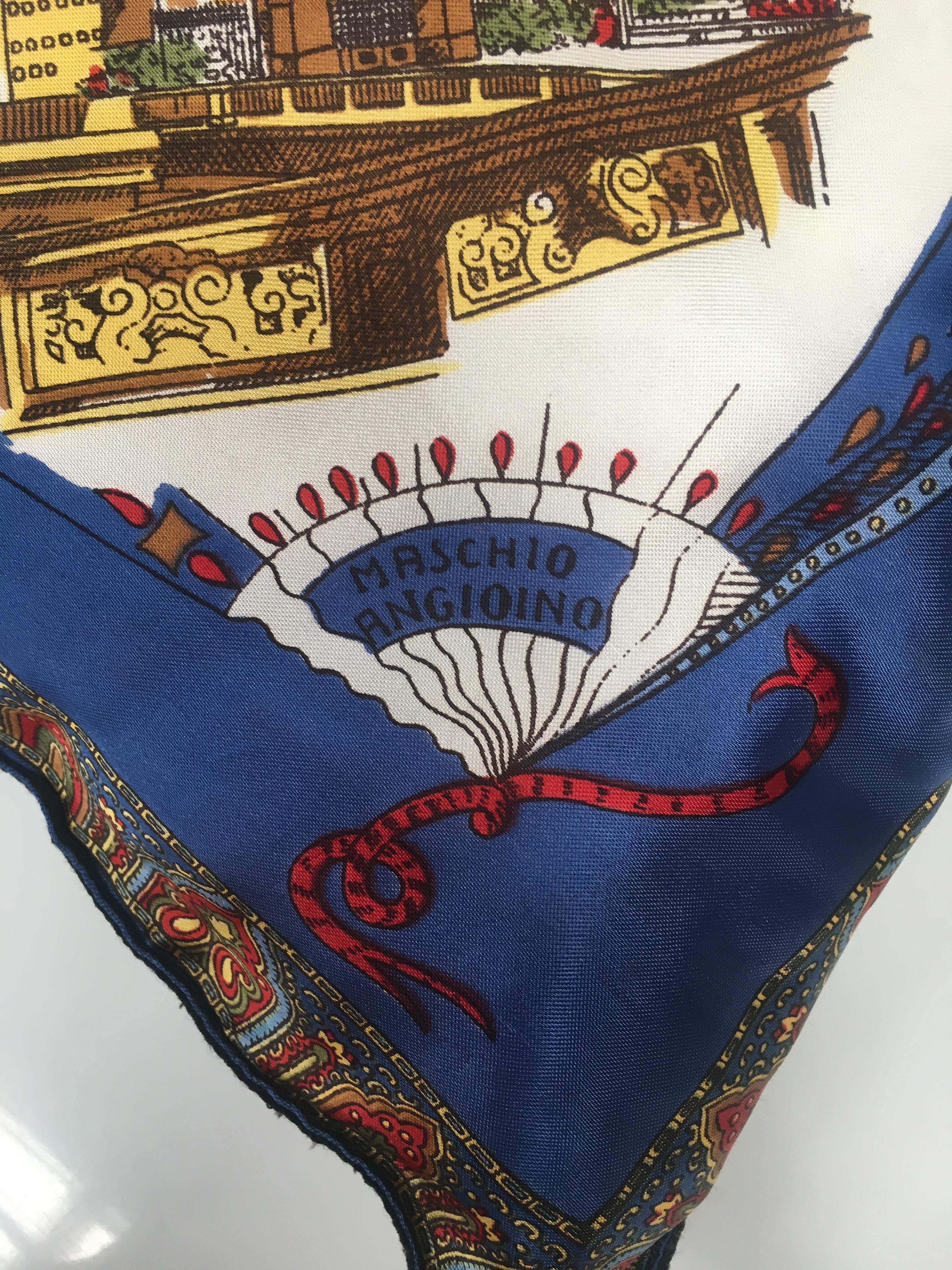 Late 20th Century Mid-Century Modern Italian Vintage Souvenir Silk Scarf Throw Pillow, 1970s