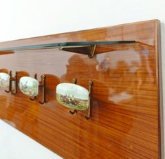 Wall Coat hanger Wood Glass Mid-Century Modern Italian Design 1950/60s