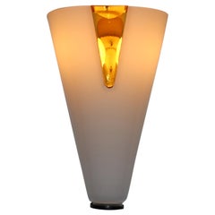 Mid-Century Modern Italian Wall Lamp Blown Murano White Glass with Amber Insert