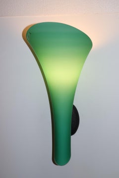 Mid-Century Modern Italian Wall Lamp Murano Blown Green Glass, Satin Finish