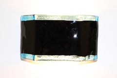 Mid-Century Modern Italian Wall Lamp Murano Cast Black Glass with Aqua Border