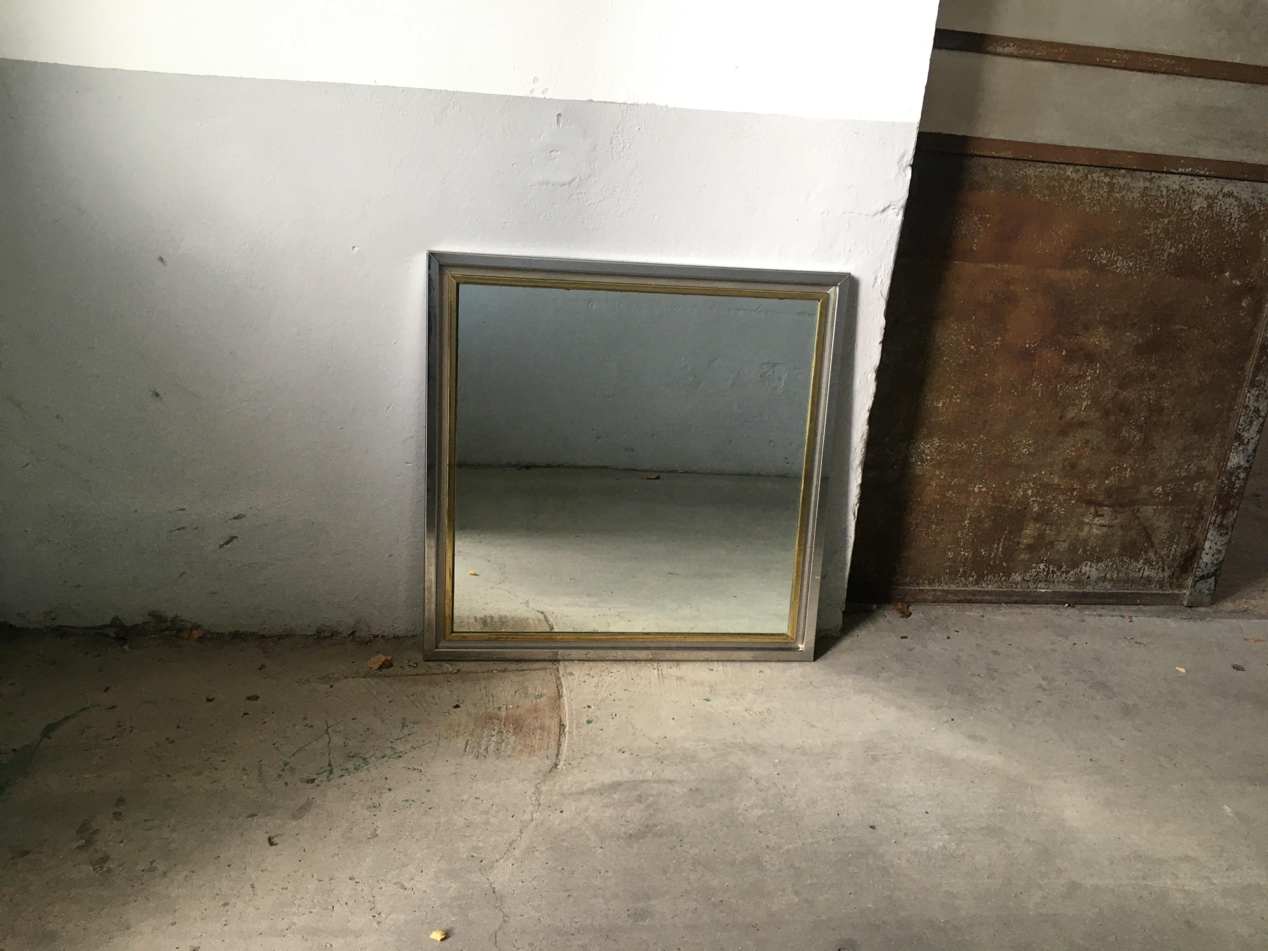 Late 20th Century Mid-Century Modern Italian Wall Mirror with Chrome and Brass Frame, 1970s