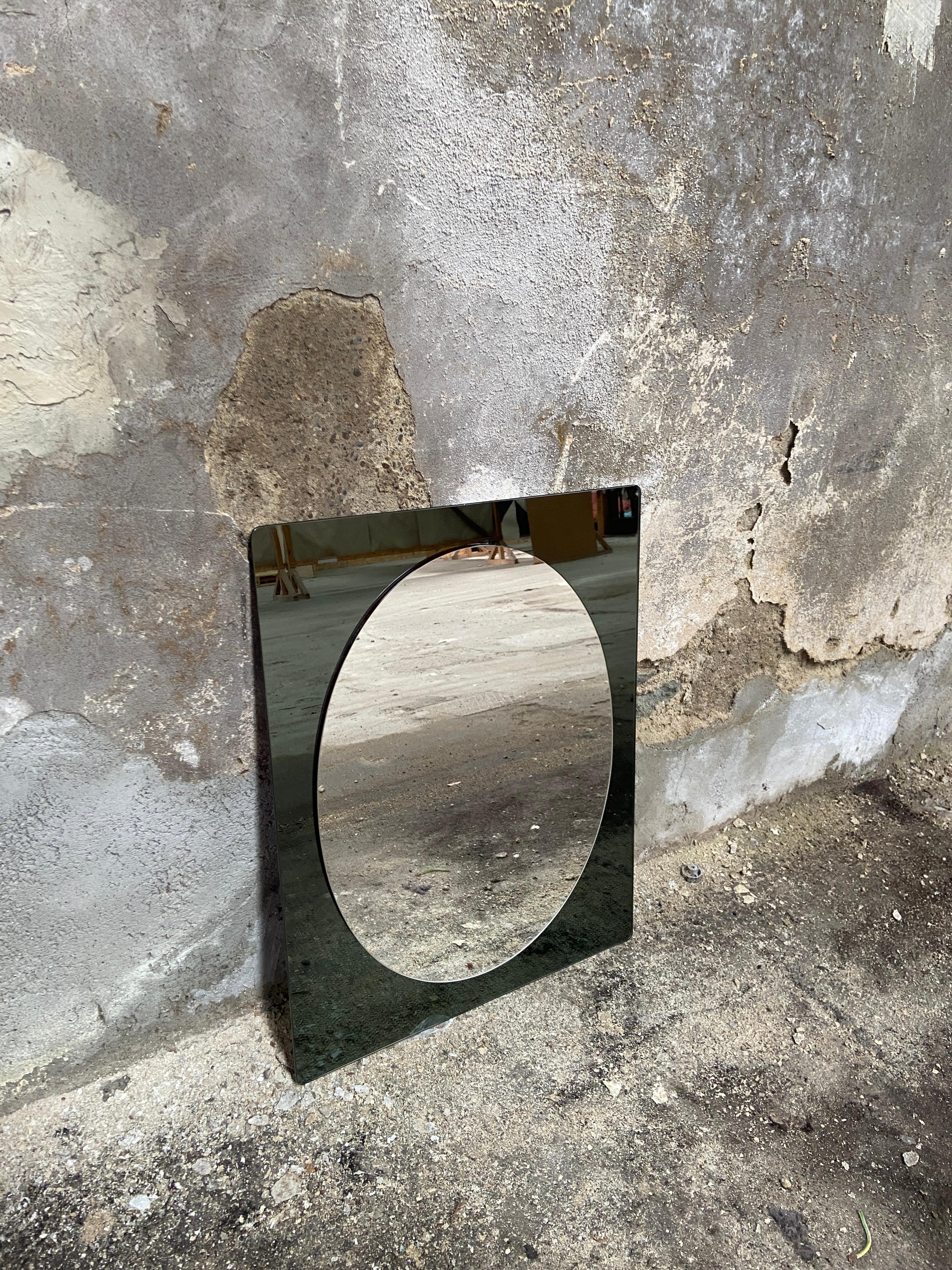 Mid-Century Modern Italian Wall Mirror with Green Smoked Mirror Frame. 1970s For Sale 2