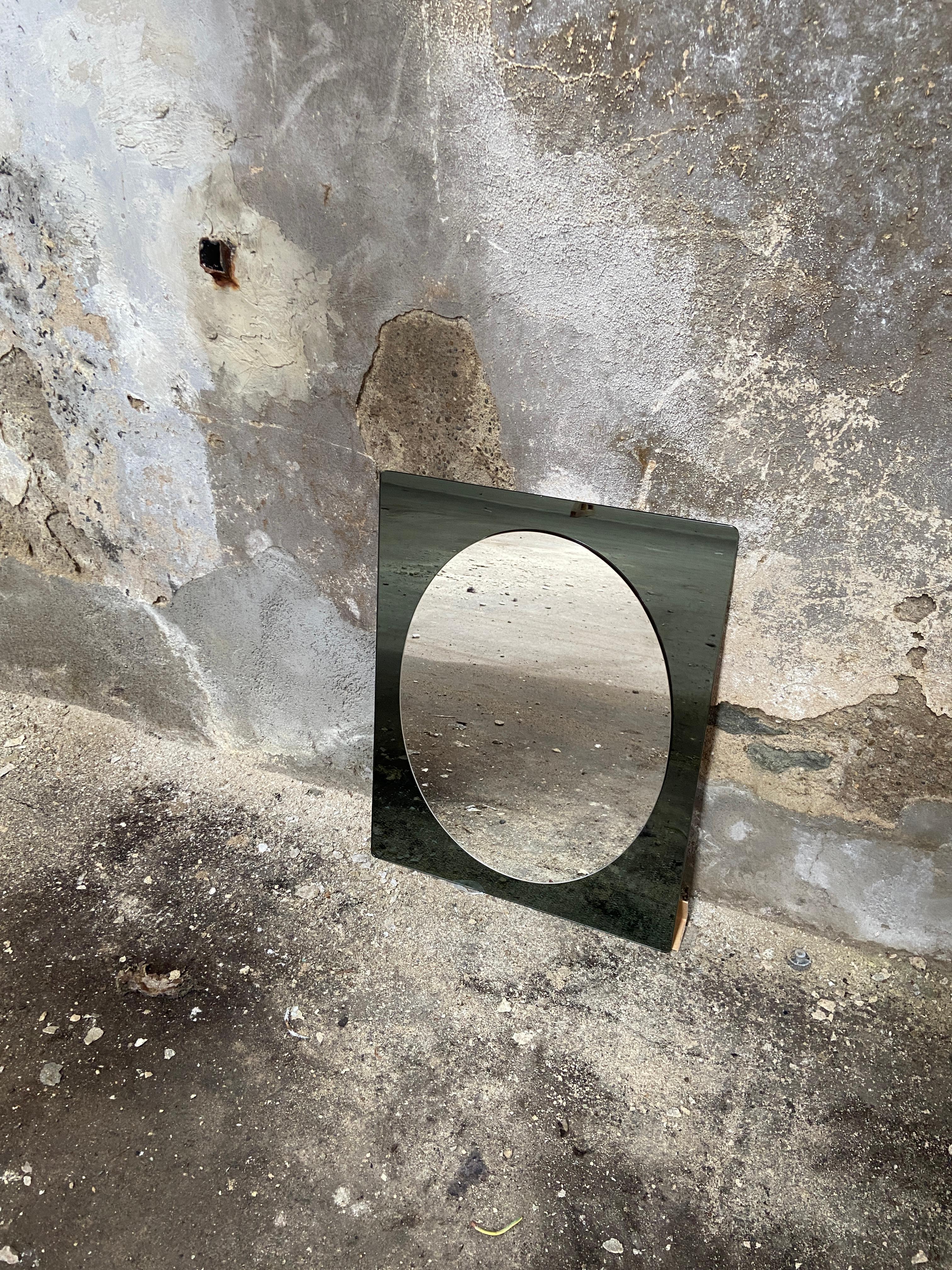 Mid-Century Modern Italian Wall Mirror with Green Smoked Mirror Frame. 1970s For Sale 3