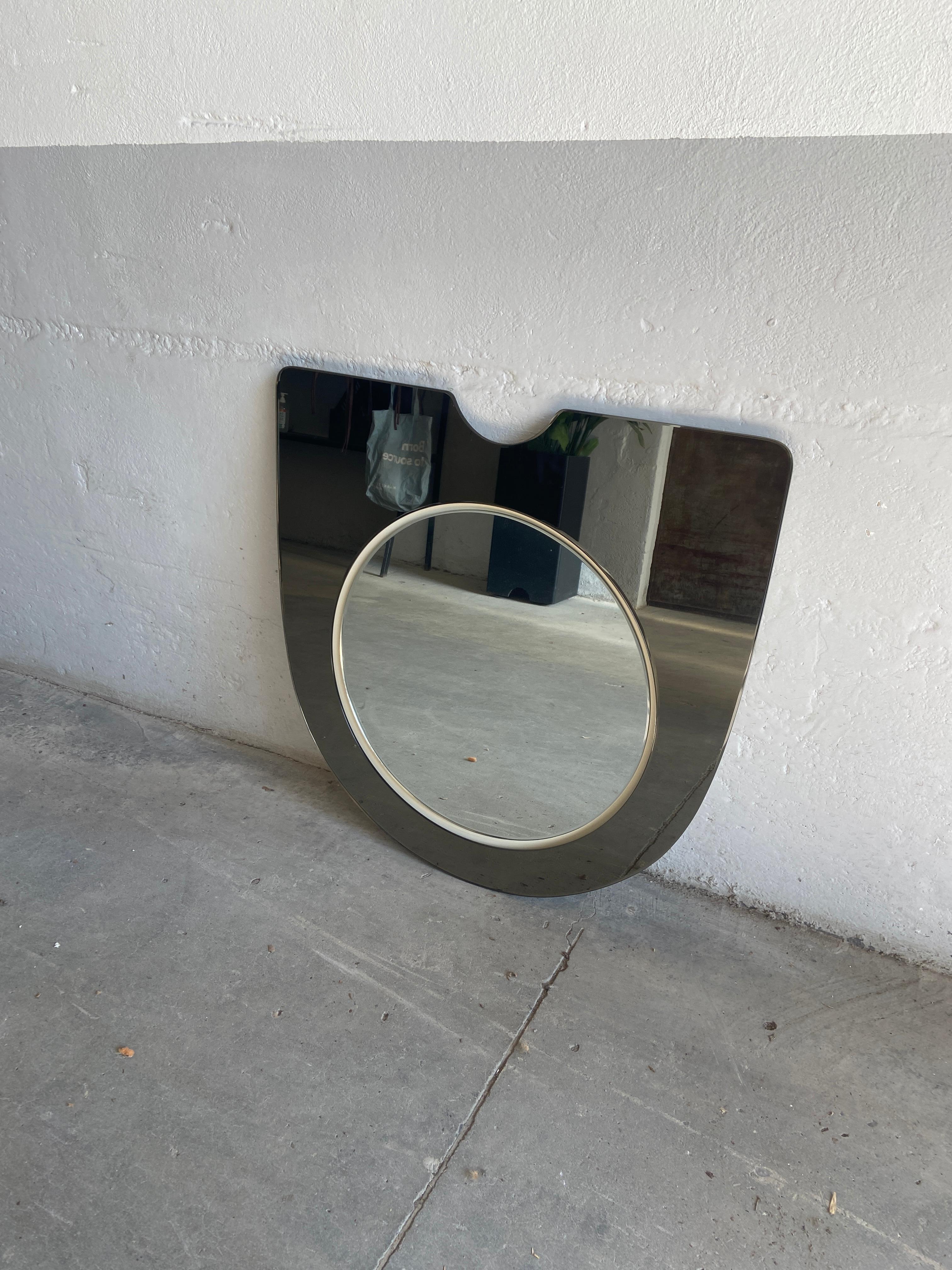 Mid-Century Modern Italian Wall Mirror with Smoked Mirror Glass, 1970s In Good Condition In Prato, IT