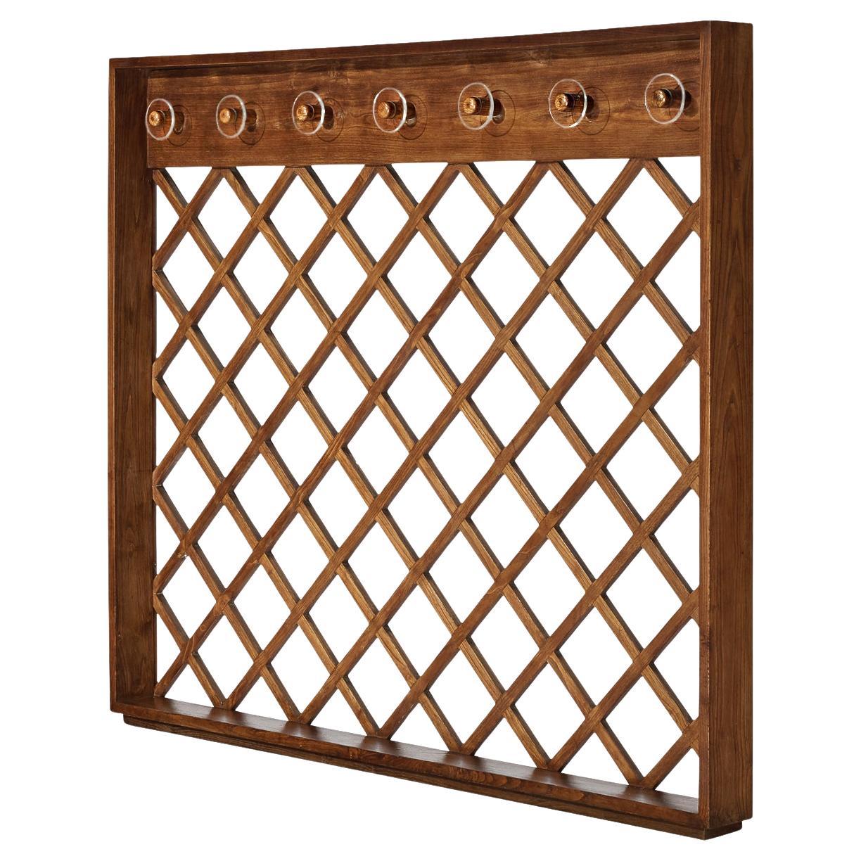Mid Century Modern Italian Wall Mounted Hall Stand or Coat Rack in Chestnut For Sale at 1stDibs