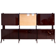 Italian Mid-Century Wall Unit Bookcase and Bar Cabinet Paolo Buffa style, 1950s