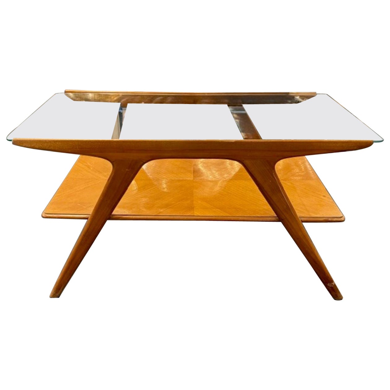 Mid Century Modern Italian Walnut and Glass Coffee Table
