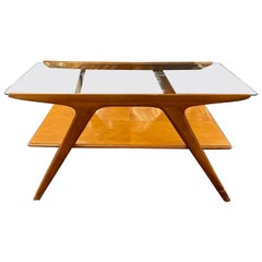 Mid Century Modern Italian Walnut and Glass Coffee Table