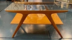 Mid Century Modern Italian Walnut and Glass Coffee Table