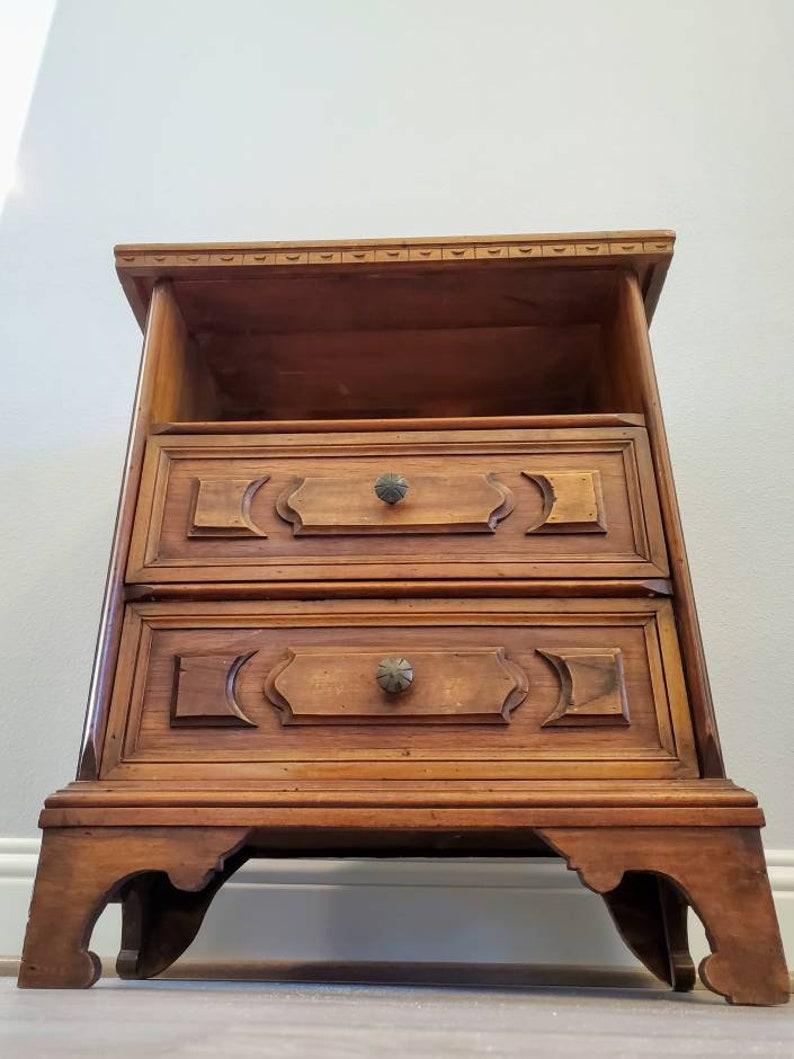 Renaissance Mid-Century Tuscan Mediterranean Revival Style Walnut Nightstand Side Cabinet