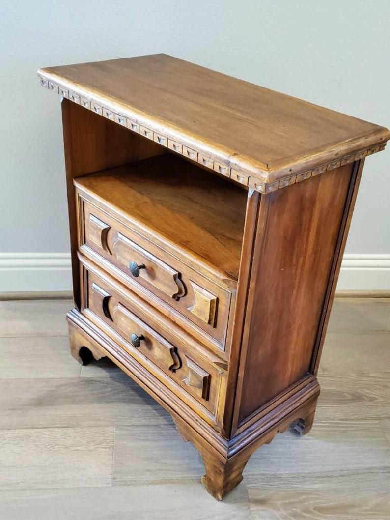 Italian Mid-Century Tuscan Mediterranean Revival Style Walnut Nightstand Side Cabinet