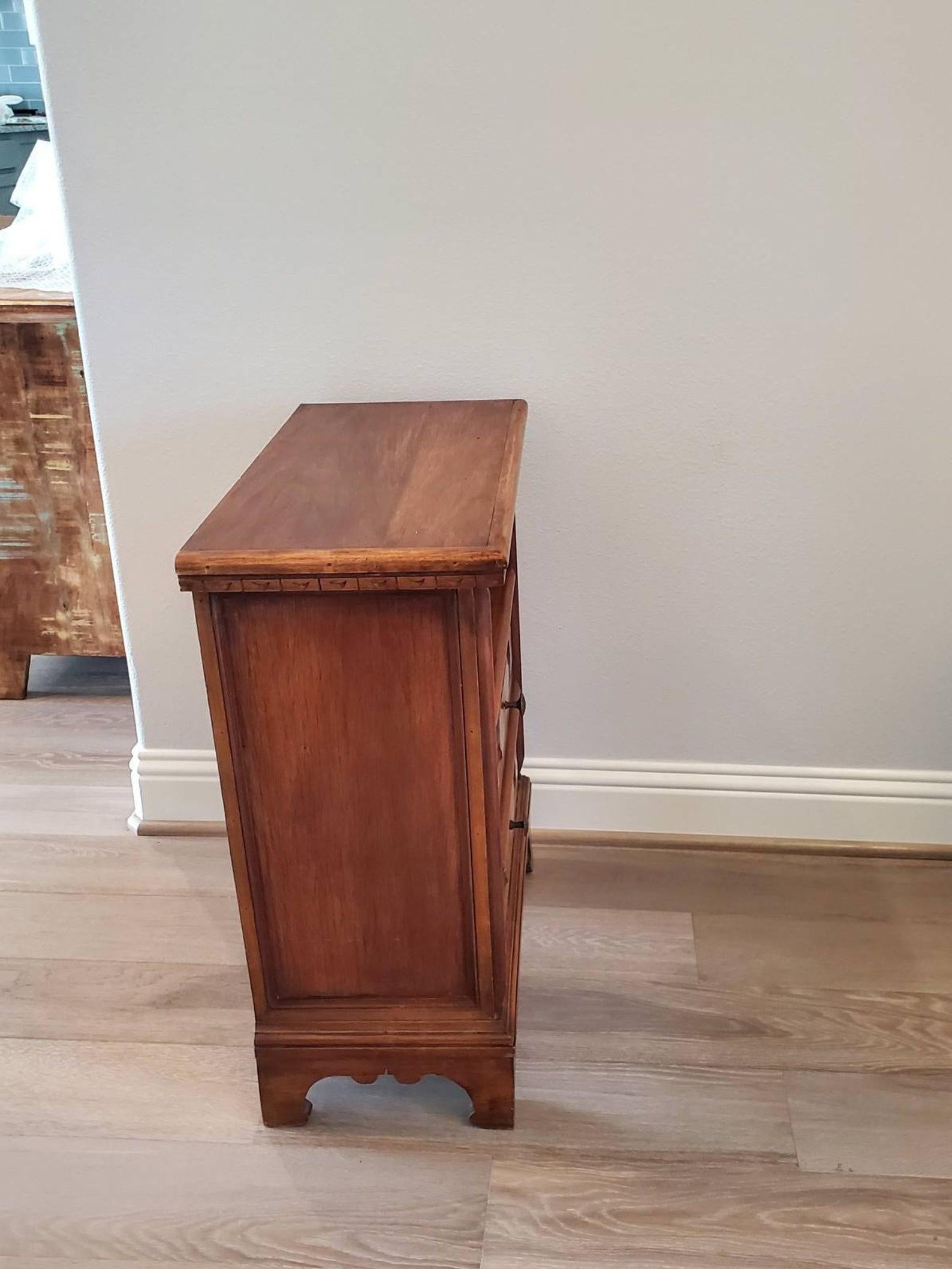 Mid-Century Tuscan Mediterranean Revival Style Walnut Nightstand Side Cabinet 2