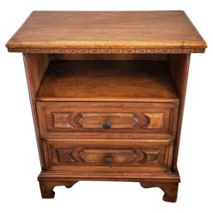 Mid-Century Tuscan Mediterranean Revival Style Walnut Nightstand Side Cabinet