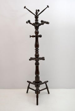 Mid-Century Modern Italian Walnut Floor Coat Hanger with Umbrella Stand, 1950s