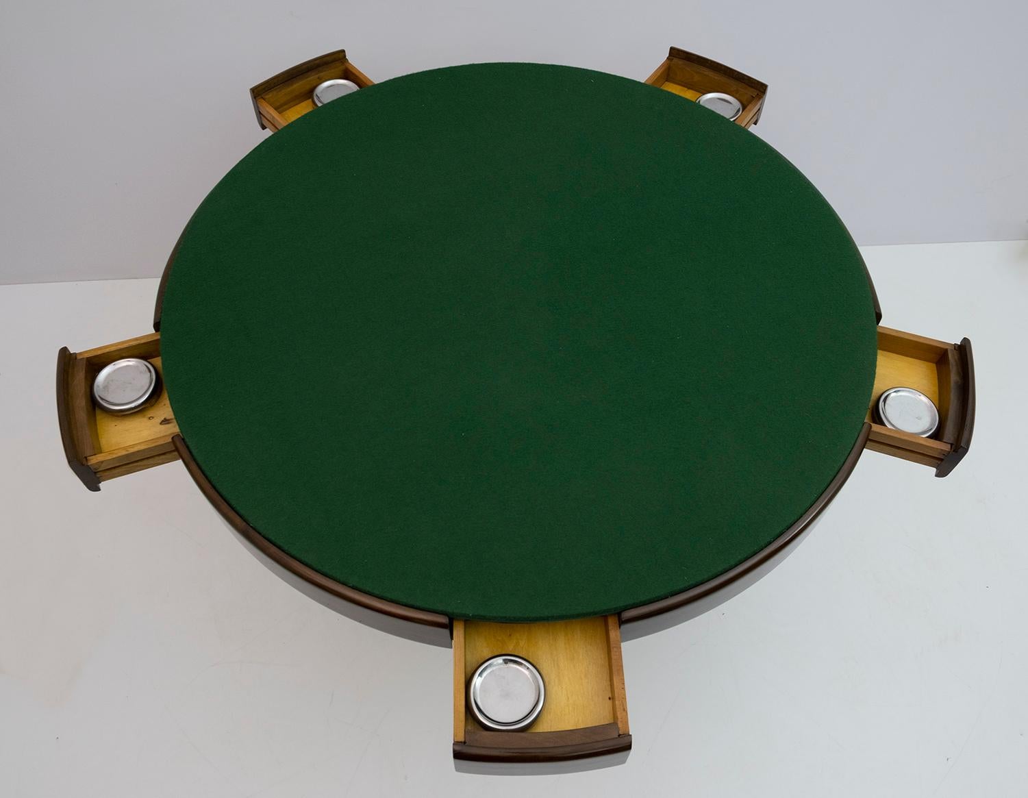 Mid-Century Modern Italian Walnut Round Game Table, 1960s 1