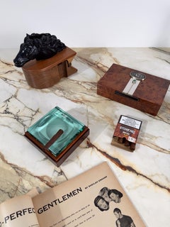 Mid-Century Modern Italian Walnut Tobacco Jar with Sculptural Horse Head Pipe Re