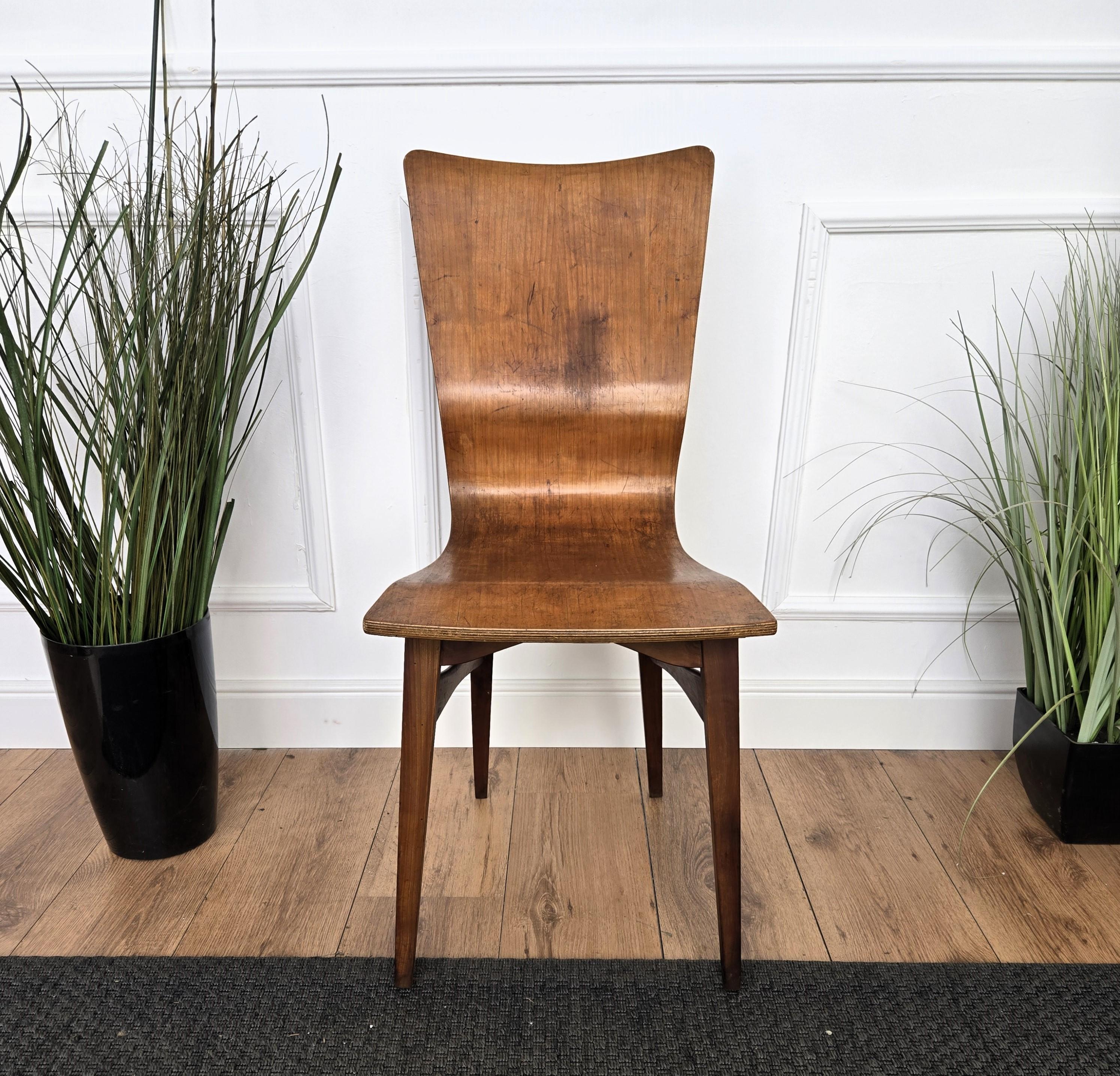 Mid-Century Modern Italian Walnut Wood Side Lounge Chair For Sale 2