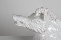 Mid-Century Modern Italian White Glazed Terracotta Boar Statue or Sculpture