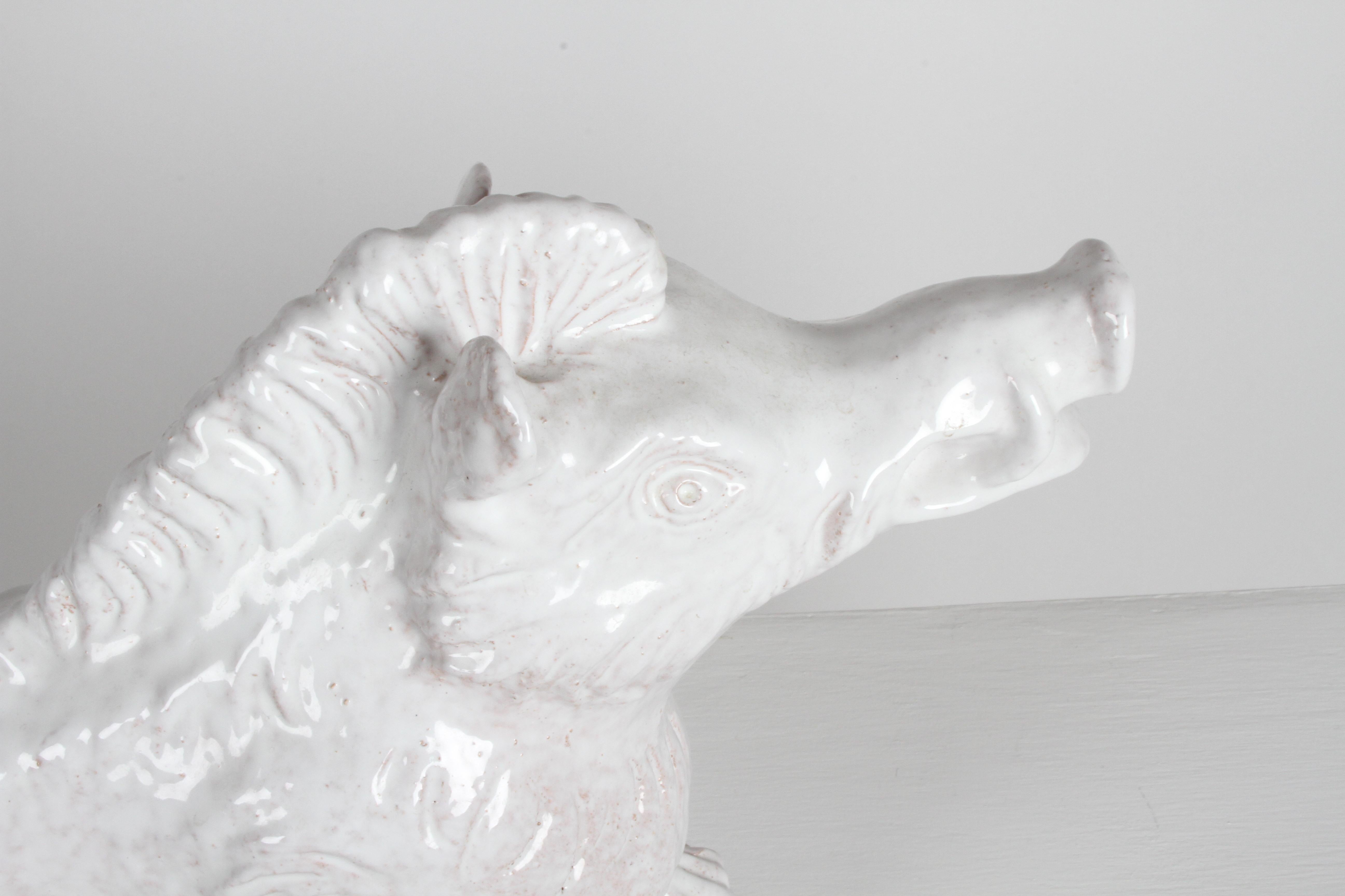 Mid-20th Century Mid-Century Modern Italian White Glazed Terracotta Boar Statue or Sculpture For Sale