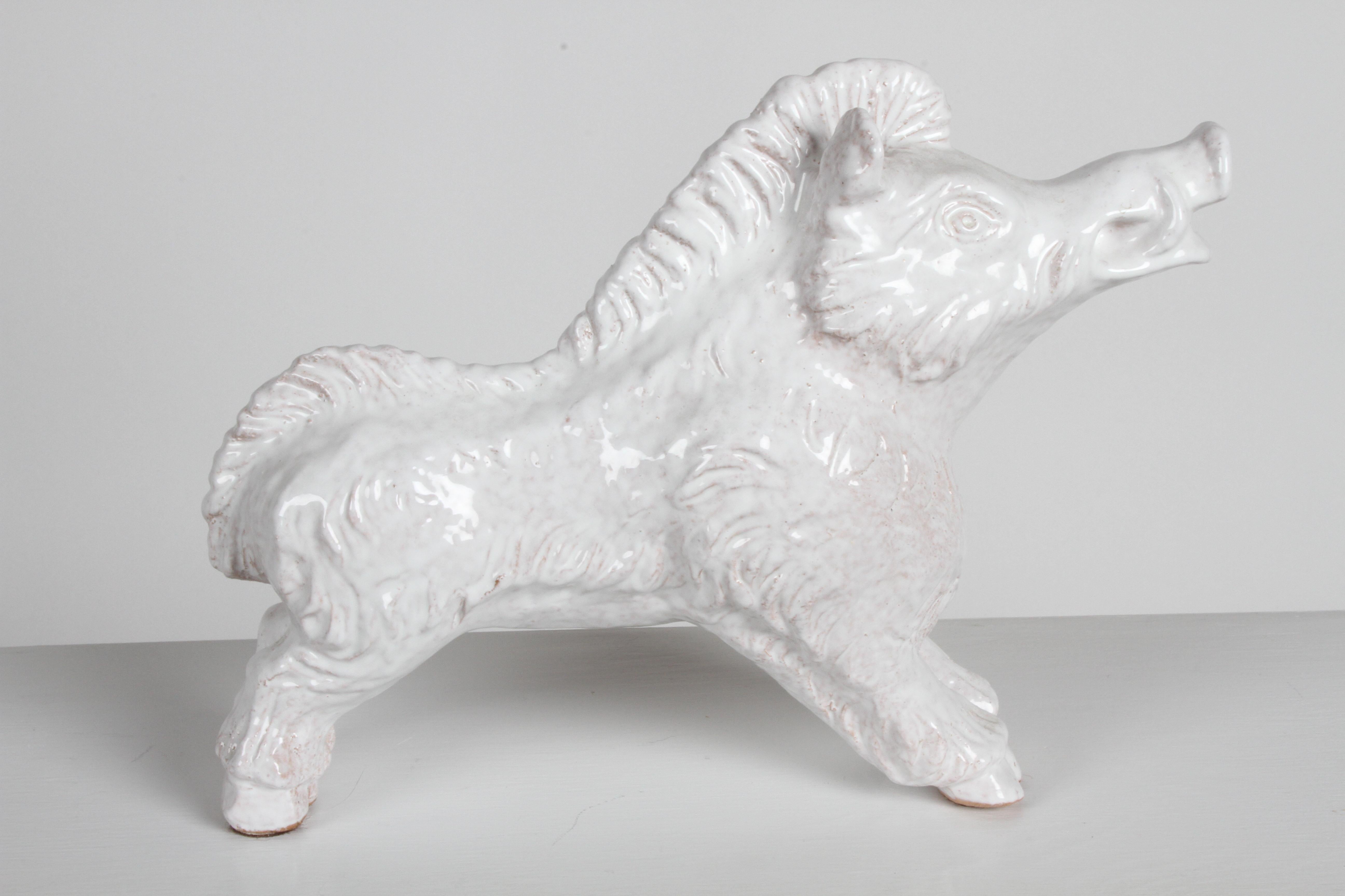 Mid-Century Modern Italian White Glazed Terracotta Boar Statue or Sculpture For Sale 1