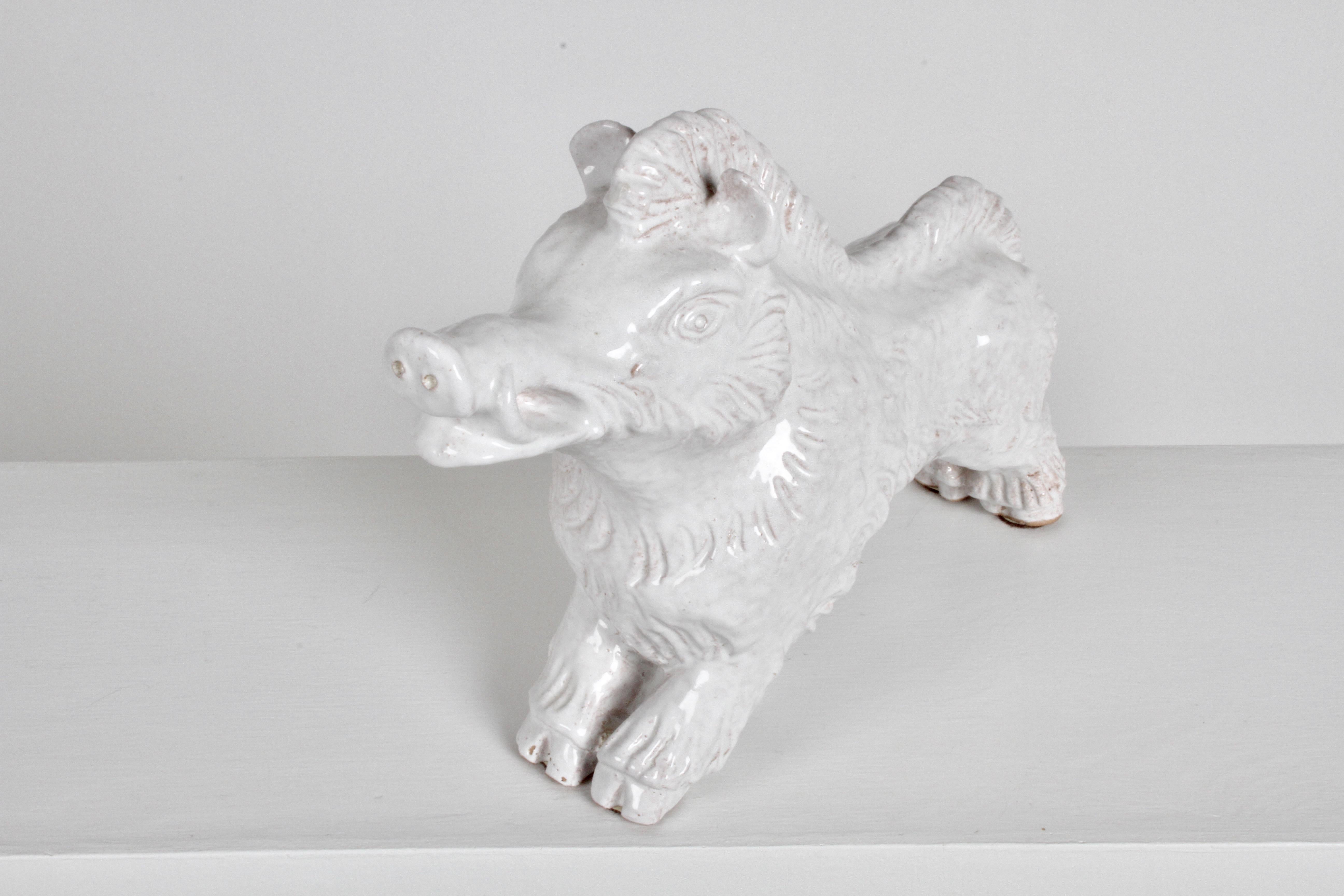 Mid-Century Modern Italian White Glazed Terracotta Boar Statue or Sculpture For Sale 2