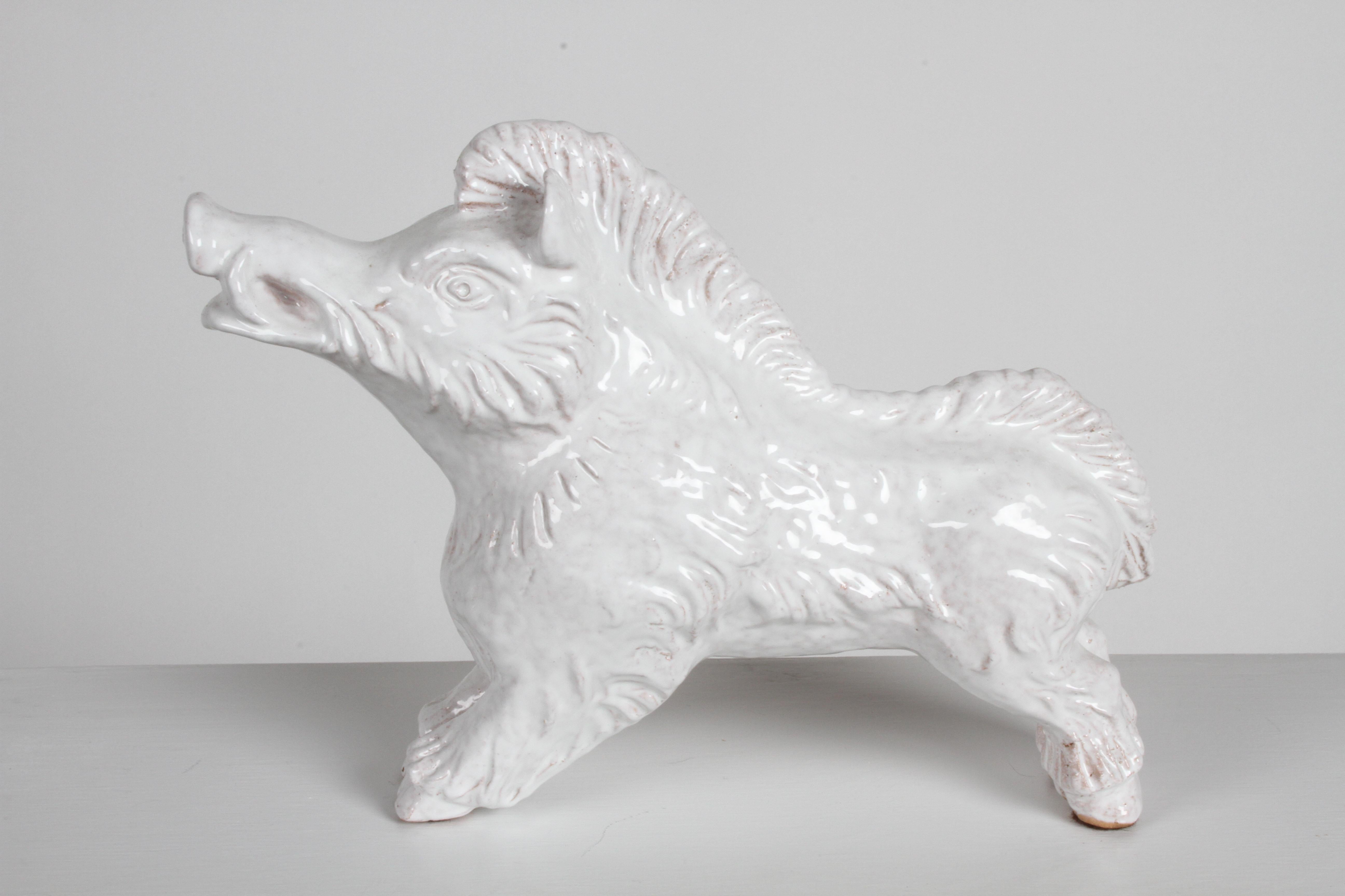 Mid-Century Modern Italian White Glazed Terracotta Boar Statue or Sculpture For Sale 3